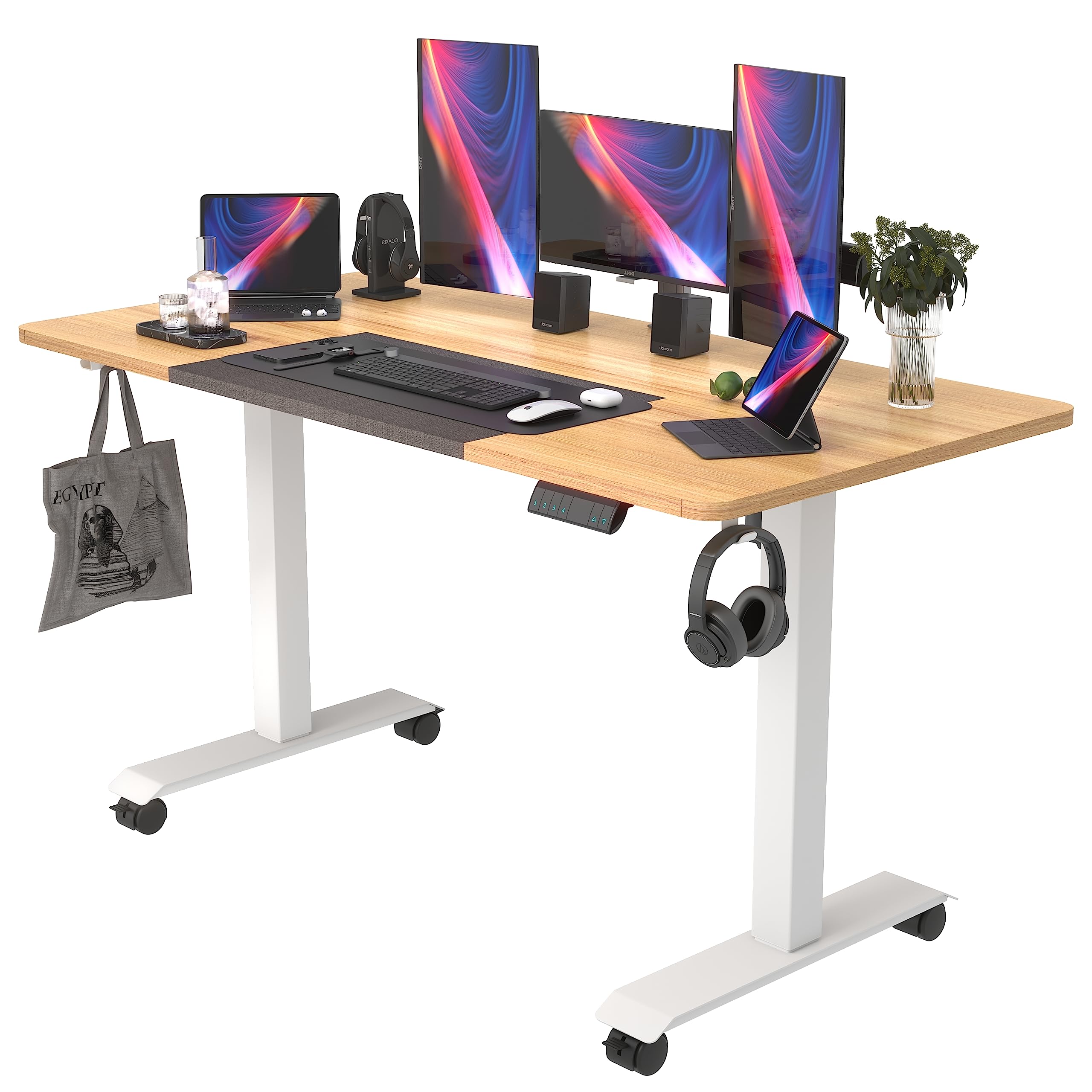 Monomi 55 x 24 Inches Electric Standing Desk - Height Adjustable Ergonomic Home Office Desk with Memory Preset Controller (Natural Top/White Frame) | Perfect for Remote Work, Gaming Setup & Small Spaces