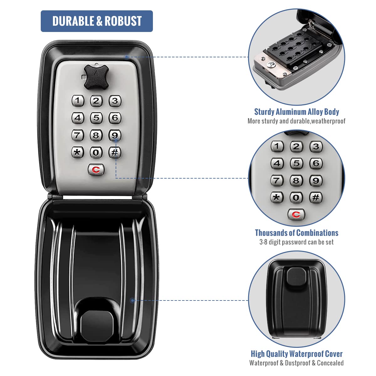 HUANLANG 12-Digit Combination Key Lock Box - Waterproof Outdoor Key Safe with Resettable Code for Home, Garage, Office | Secure Key Storage Solution for Vacation Rentals, Airbnb Hosts & Property Managers