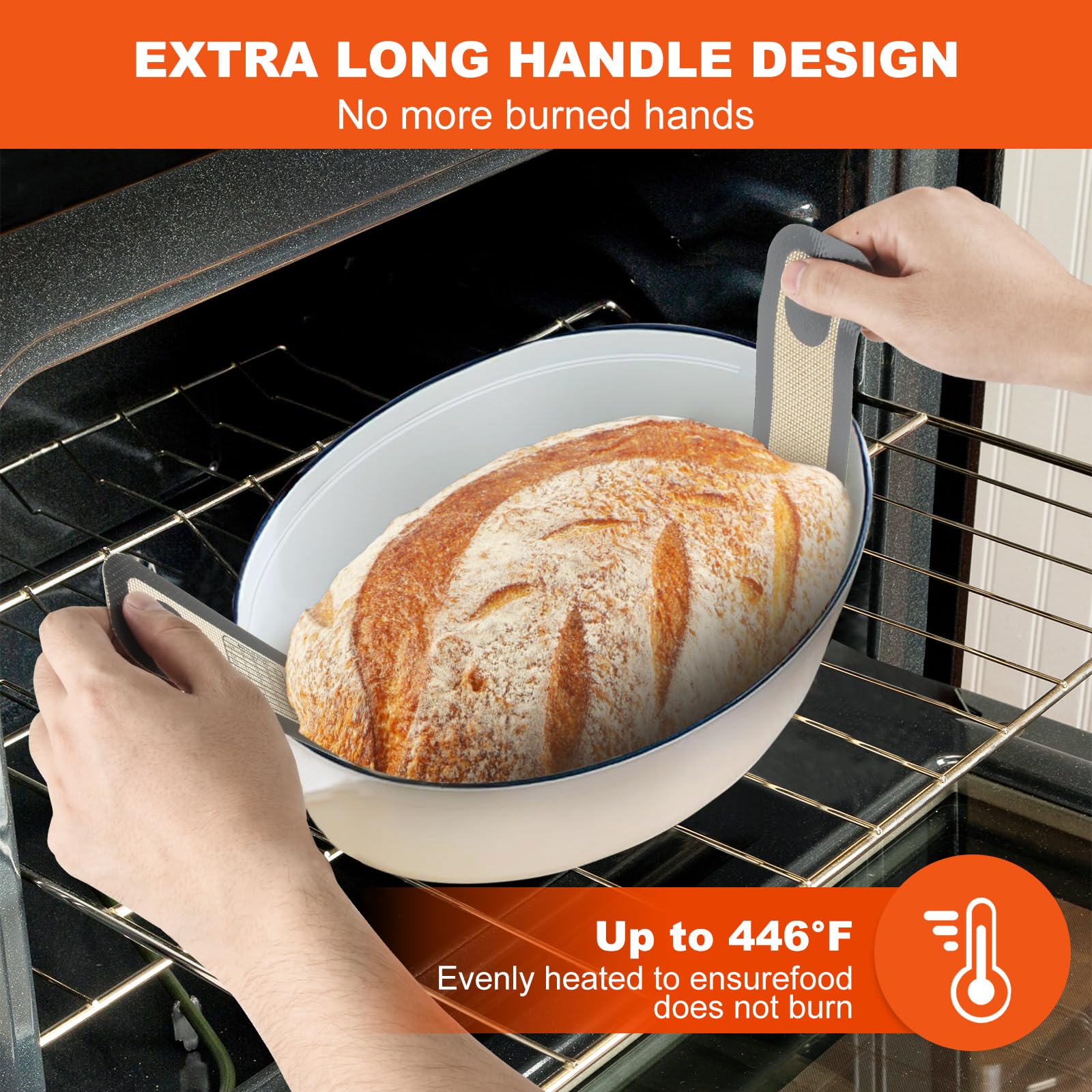 Non-Stick Silicone Bread Sling Dutch Oven Liner - Reusable Oval Baking Mat with Long Handles for Easy Sourdough Transfer (2-Pack, Gray) - Perfect for Artisan Bread Baking, Dutch Oven Cooking & Home Kitchen Use