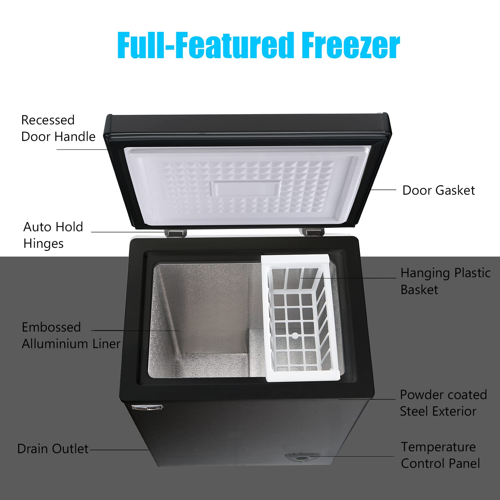 WANAI 3.5 Cu.Ft Compact Mini Freezer - Energy Efficient Top Door Free Standing Chest Freezer with 7 Adjustable Temperature Settings & Removable Basket - Perfect for Apartments, Dorms, Offices, Garages, Basements & Small Businesses (Ideal for Food Storage, Beverage Cooling & Space Saving)