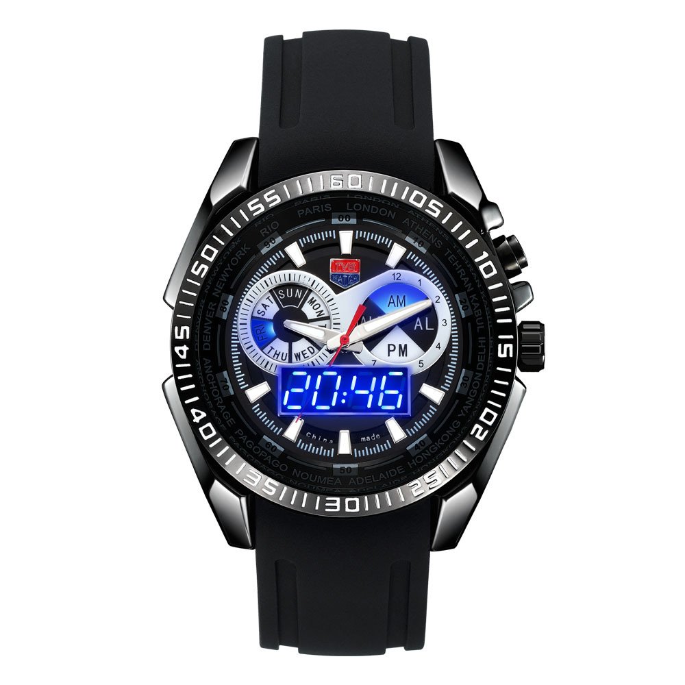 TVG Men's Military Outdoor Sports Watch - Large Dial, Night Light, Dual Transparent Silicone Strap, Waterproof - Ideal for Hiking, Camping & Tactical Activities