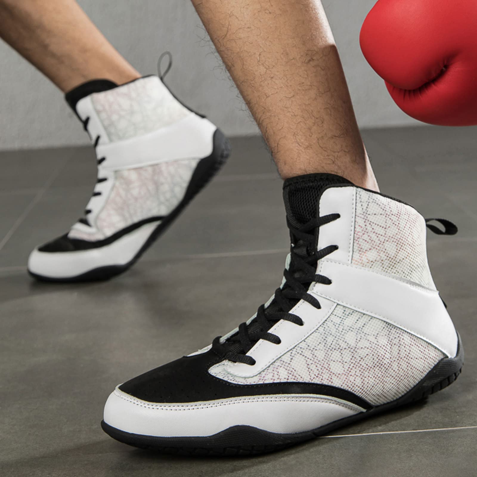 EMDPBD Men's Boxing Shoes for Sparring, Combat Training, Wrestling & Gym Workouts - Lightweight & Durable White Boxing Footwear (Size 6.5) - Perfect for Boxing Rings, MMA Training & Weightlifting