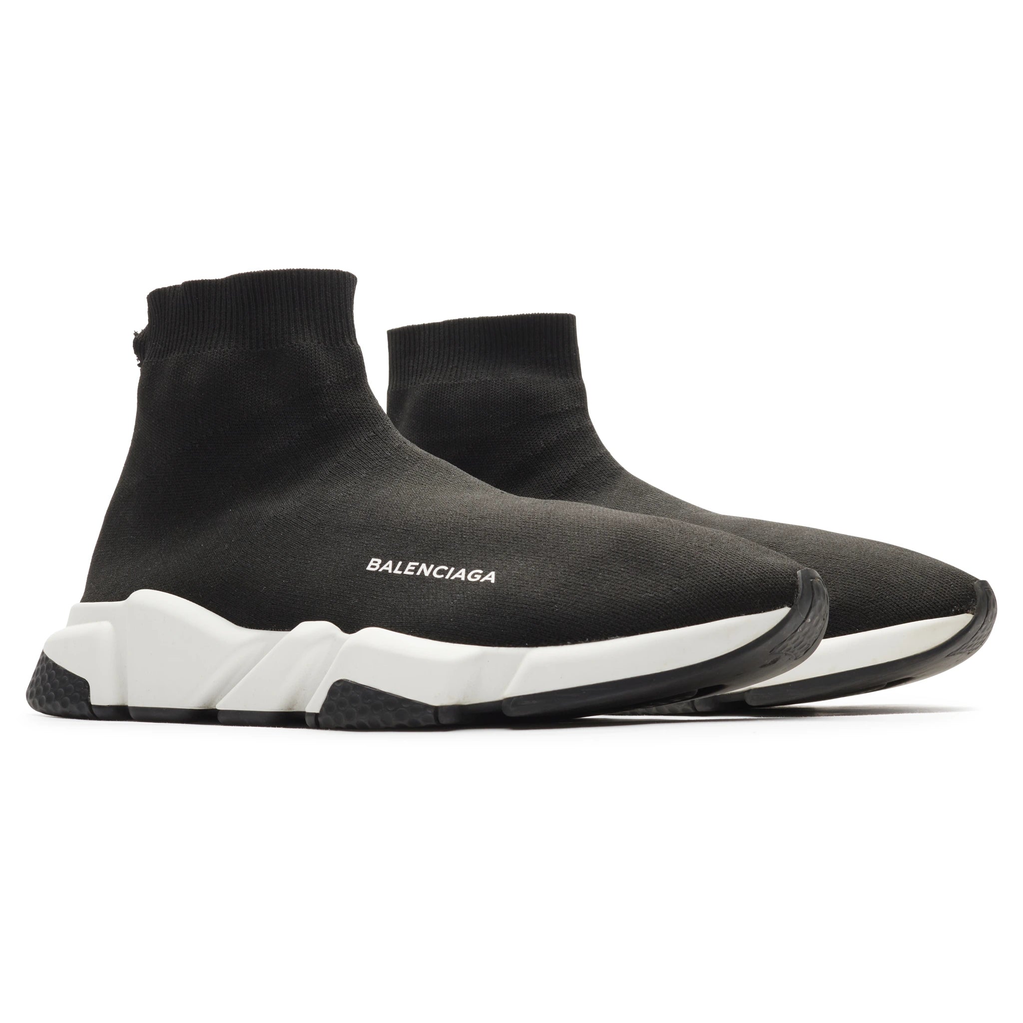 Authentic Balenciaga Speed Knit Sock Sneakers - Black & White Colorway (Pre-Owned with Minor Back Tear) | Luxury Streetwear for Men & Women | Perfect for Casual Outfits and Fashion Statements