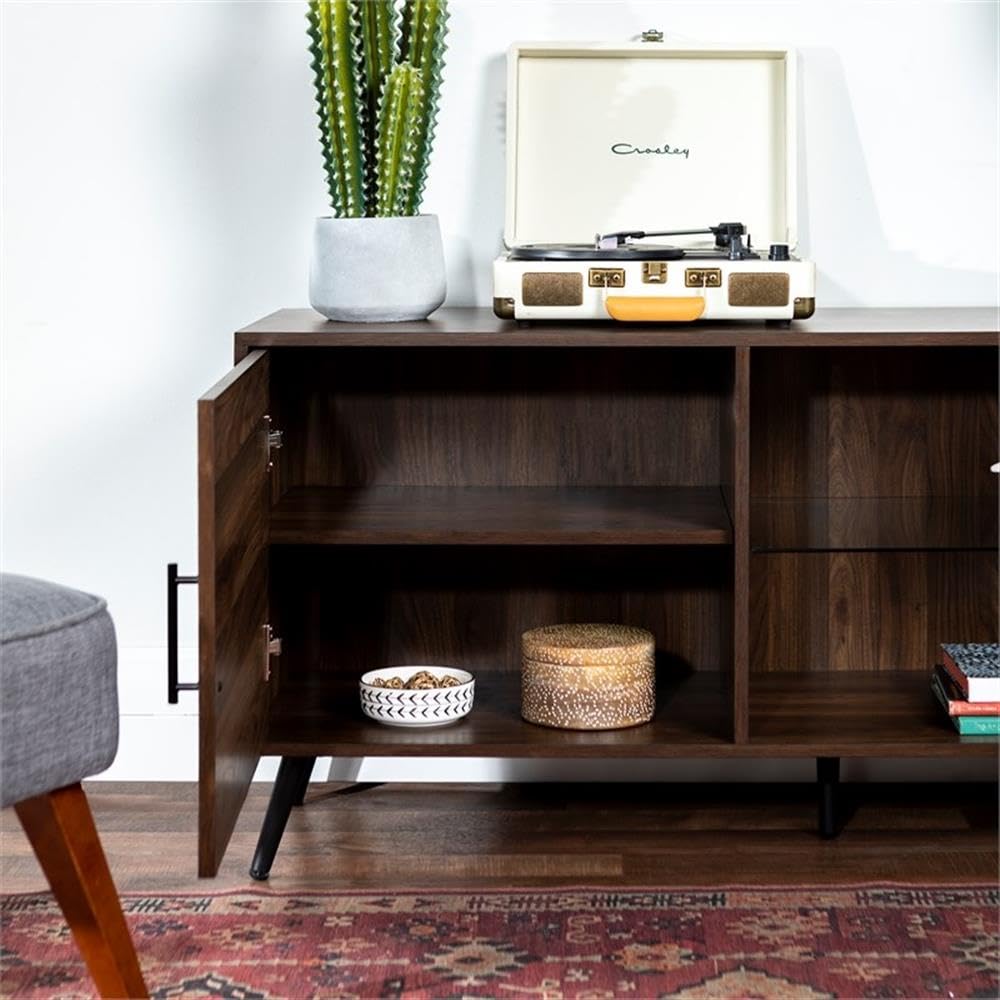 Walker Edison Saxon Modern Glass Shelf TV Stand for TVs up to 58 Inches - Dark Walnut Entertainment Center with Floating Shelves for Living Room, Bedroom & Home Theater Setup