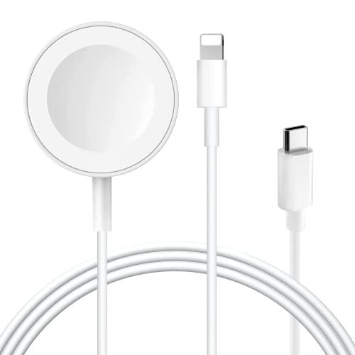 2-in-1 Type-C Apple Watch & iPhone Charger Cable - Compatible with Apple Watch Ultra/SE/Series 8/7/6/5/4/3/2/1 & iPhone 14/13/12/11/Pro/Max/X/iPad - 4ft Portable Charging Cord for Travel, Office & Home Use