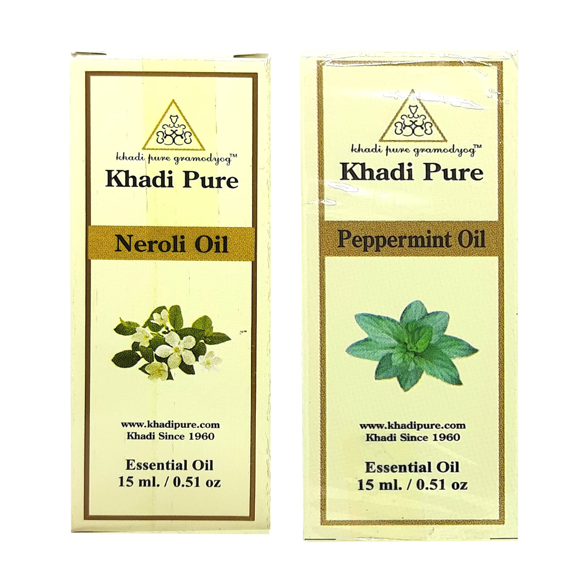 Khadi Pure Neroli & Peppermint Essential Oil - 15ml (Pack of 2) | 100% Natural Aromatherapy Oil for Relaxation, Stress Relief & Skin Care | Perfect for Diffusers, Massage & DIY Beauty Products
