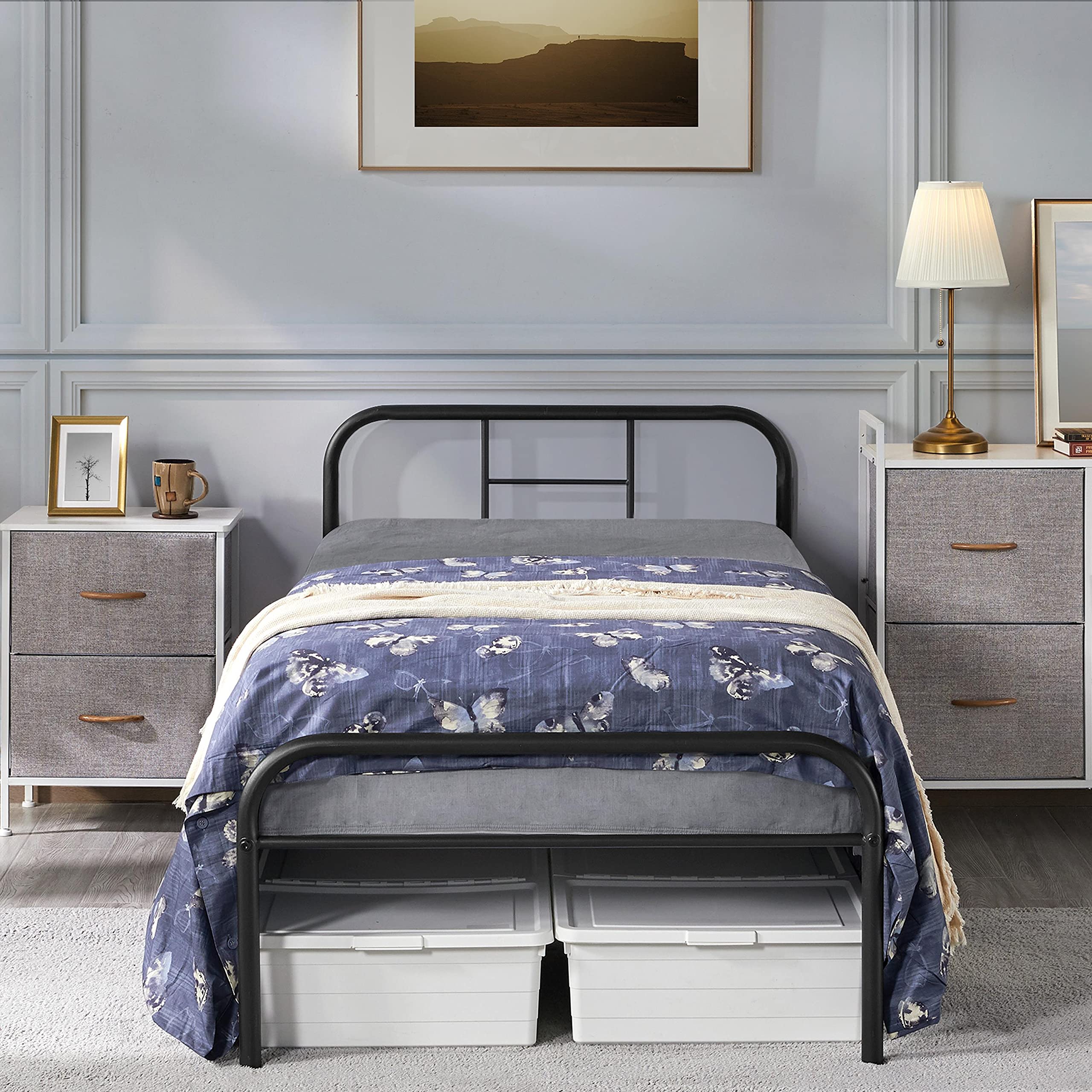 Yaheetech 3ft Single Metal Bed Frame with Headboard - Sturdy Iron Platform Bed for Bedrooms, 32cm Ground Clearance, Black | Perfect for Small Spaces, Guest Rooms & Kids' Bedrooms