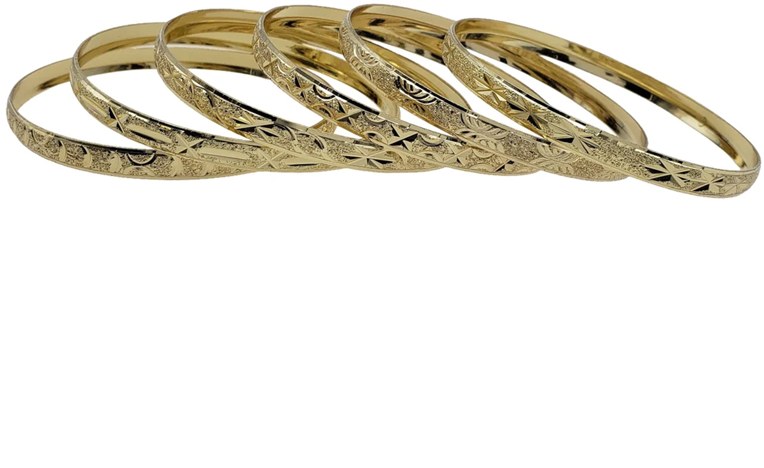 14K Gold Plated Bangle Bracelet Set for Women - 6 Piece Diamond Cut Stackable Bollywood Jewelry Set - Perfect for Parties, Weddings & Everyday Wear