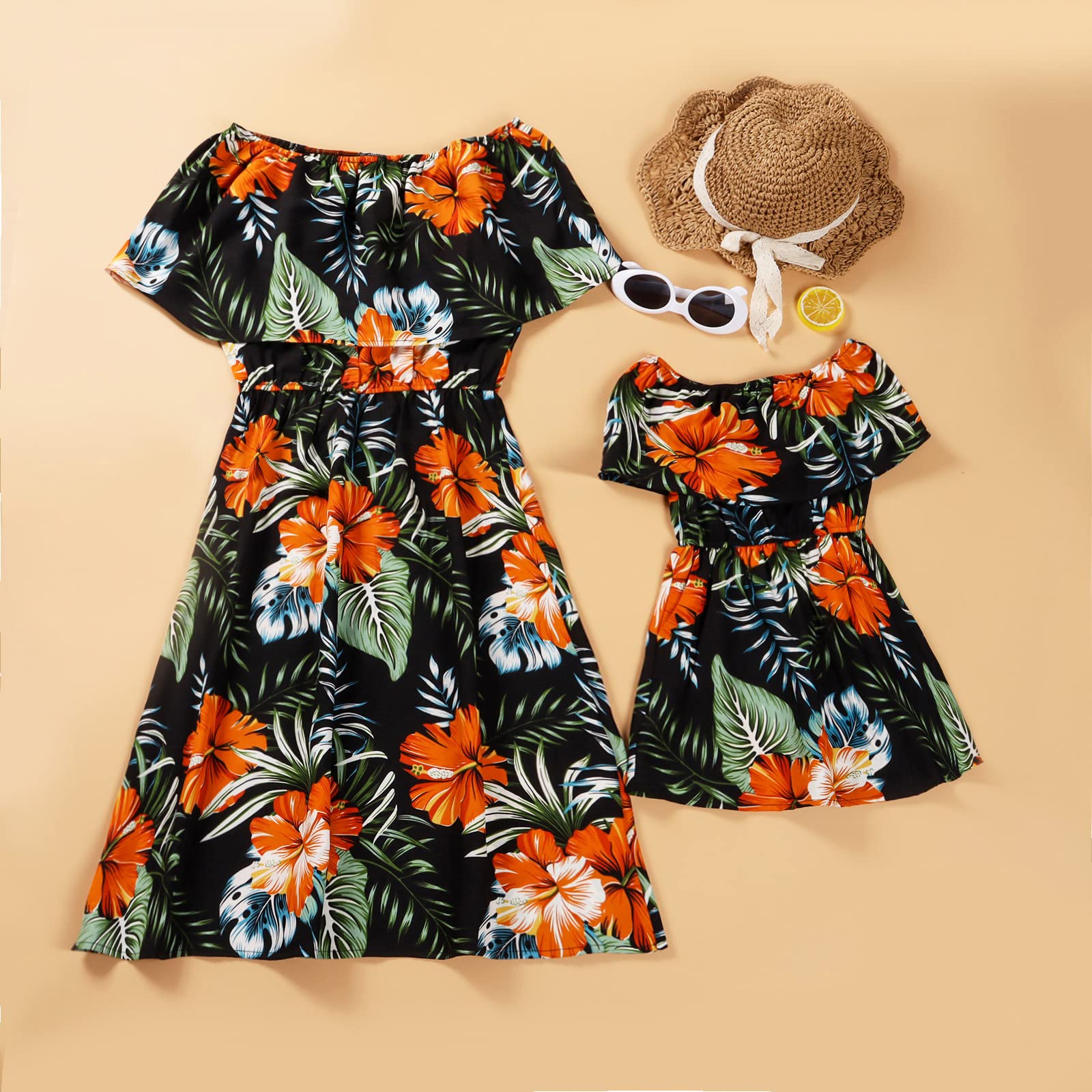 Boho Tie Dye Floral Mommy and Me Dresses - Summer Casual Matching Outfits for Mom & Daughter | Beach Vacation, Hawaiian Trip, Family Photos