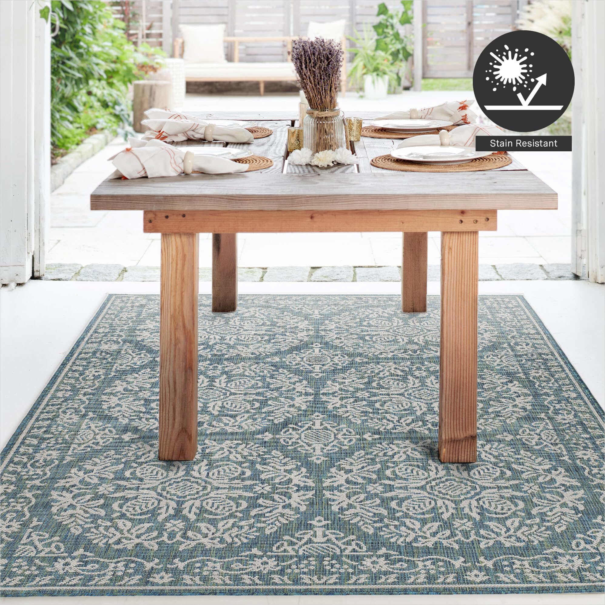 Premium Polypropylene Outdoor Rug - Waterproof, Stain Resistant & Easy to Clean - Farmhouse Persian Design - Large 7'10
