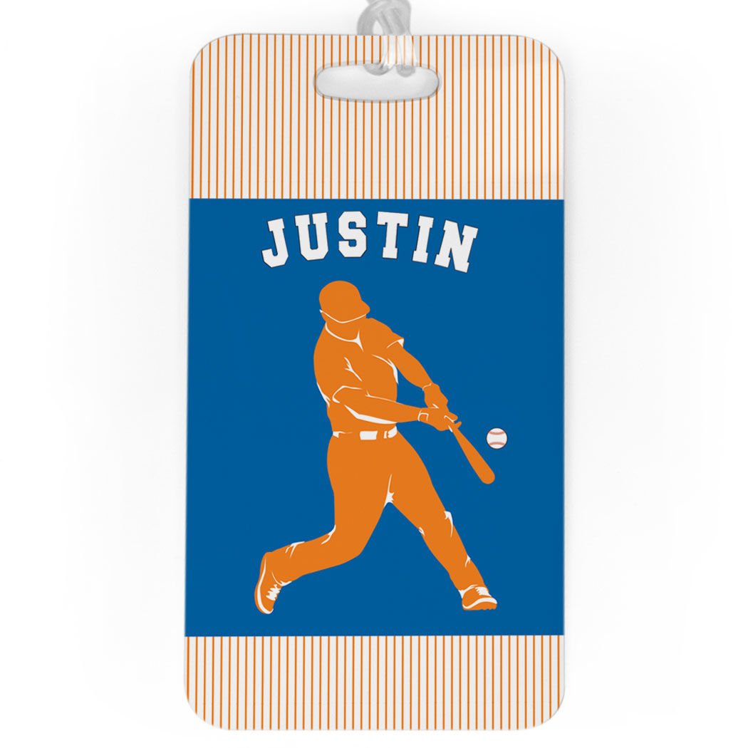 Personalized Baseball Player Luggage Tag - Custom Name Batter Bag Tag with Standard Lines | Large Blue & Orange Baseball Gift for Travel & Sports Fans | Perfect for Suitcases, Backpacks & Gym Bags