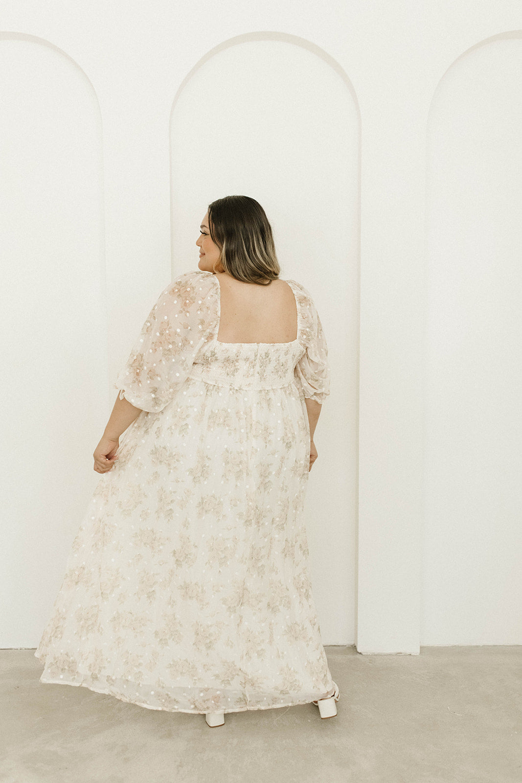 Elegant Cream Floral Smocked Maxi Dress for Women - Bump Friendly Maternity & Inclusive Sizing (S-3XL) | Perfect for Weddings, Beach Vacations & Summer Parties