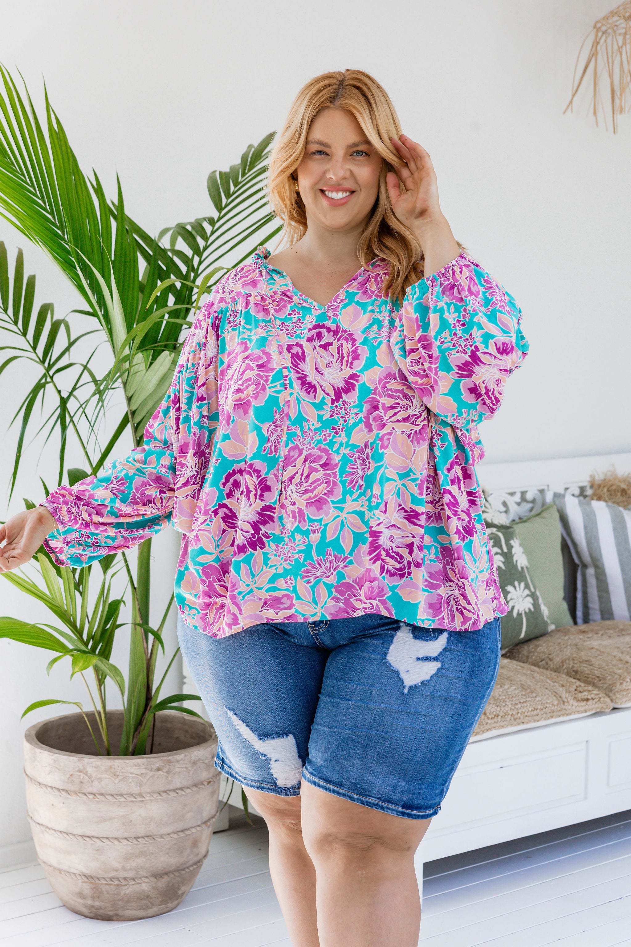 Amira Blouse in Destiny Print - Stylish Floral Women's Top for Casual Wear & Office Outfits