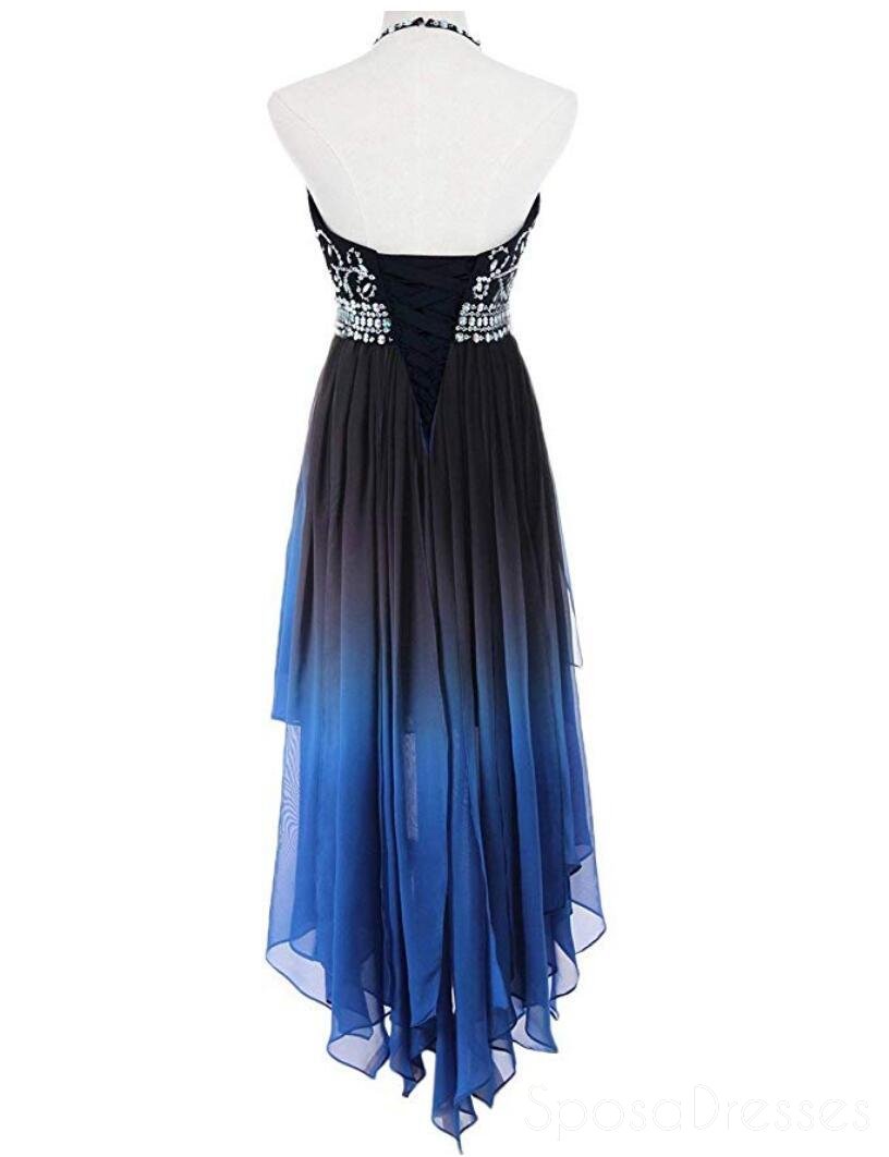 Elegant Beaded High-Low Chiffon Ombre Prom Dress for Evening & Sweet 16 Parties | Long Formal Gown with Flowy Hem | Perfect for Homecoming, Quinceañera & Special Occasions