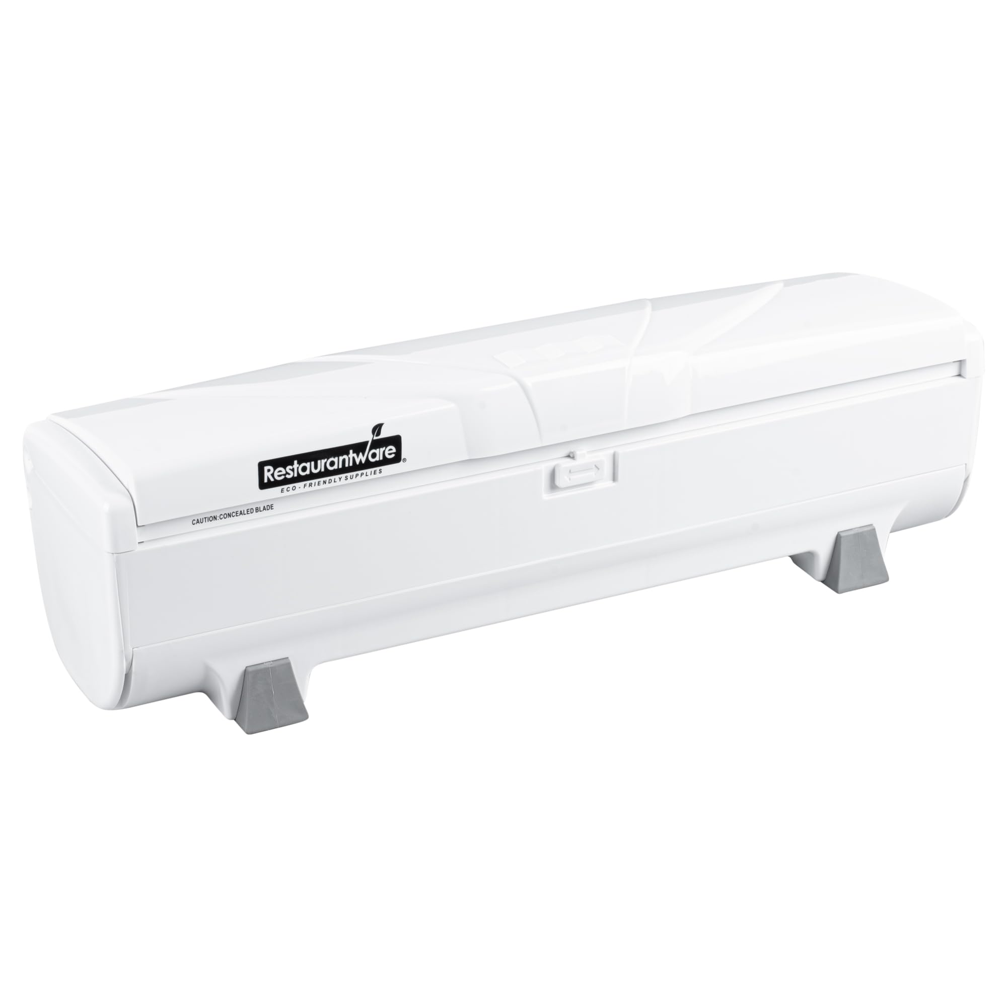 Restaurantware RW Base Food Wrap Dispenser with Cutter - Refillable Cling Wrap & Aluminum Foil Dispenser for 12” to 18” x 2000’ Rolls - Press Down & Cut System with Sharp Blade - White Plastic - Perfect for Restaurants, Catering & Home Kitchen Storage