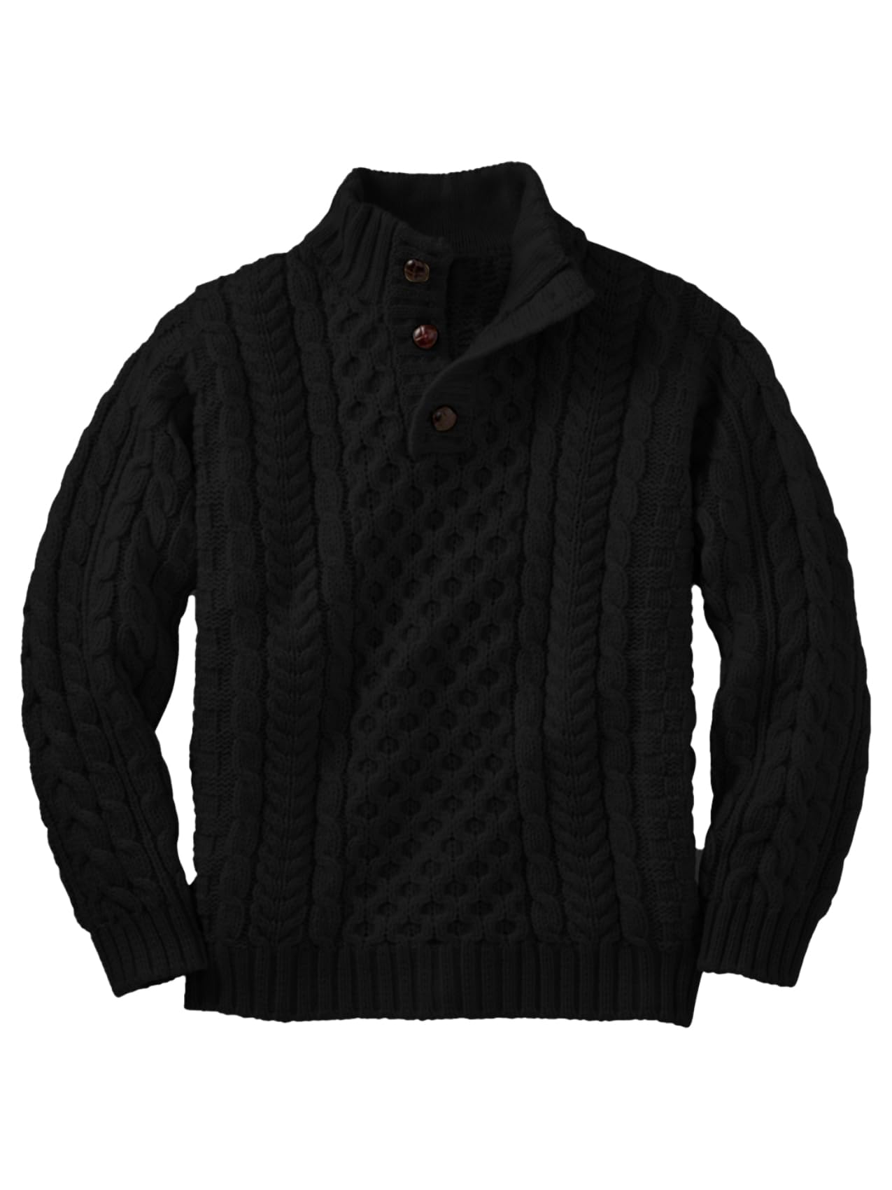 Makkrom Boys' Cable Knit Mock Neck Pullover Sweater - Long Sleeve Button Front Jumper for Kids - Perfect for School, Winter Outfits & Family Photos