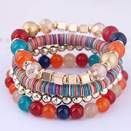Boho Bracelets for Women - 5 Sets Multilayer Stackable Crystal Beaded Stretch Bracelets, Sparkly Beaded Jewelry Set for Casual Wear, Parties & Gift Giving
