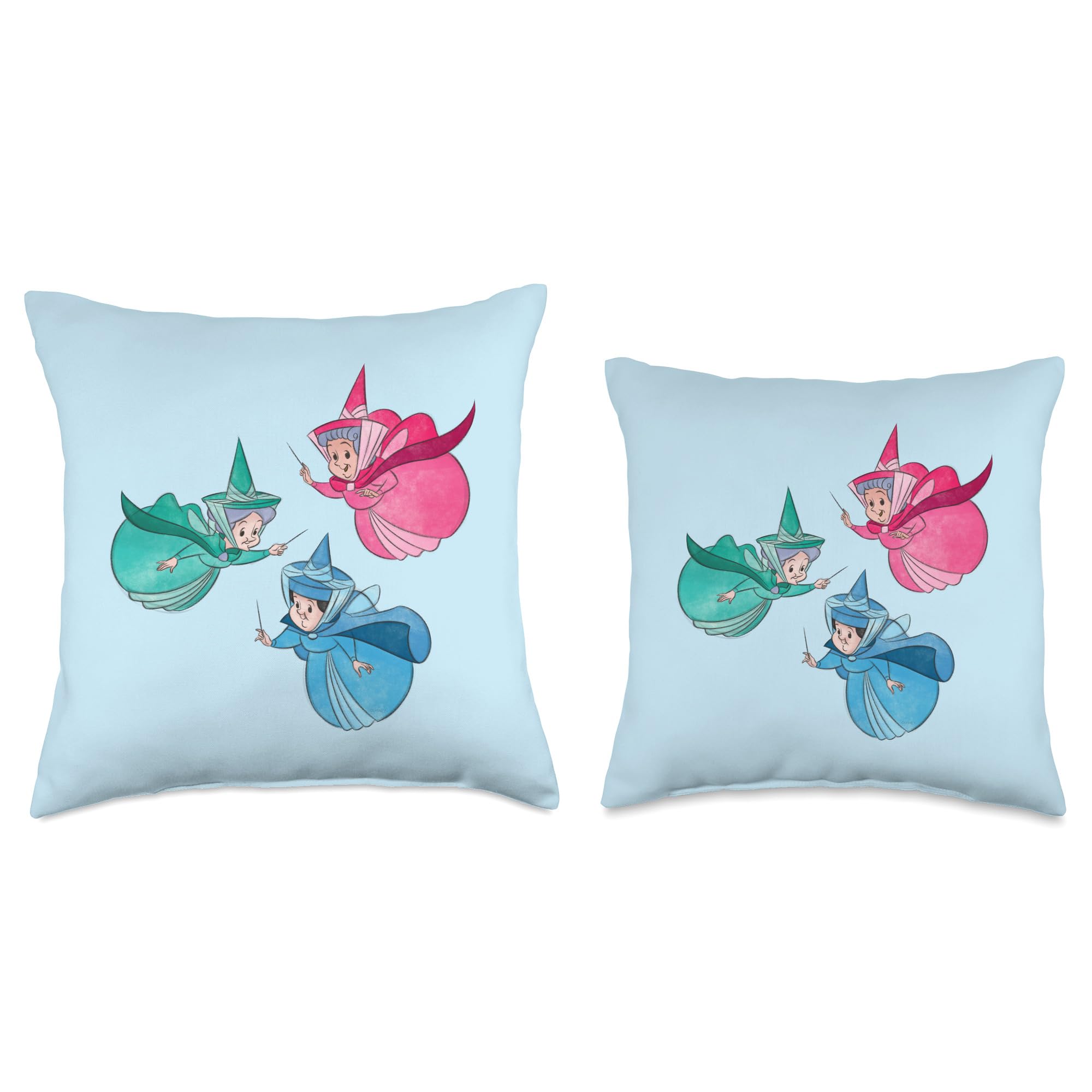 Disney Sleeping Beauty Good Fairies Flora Fauna Merryweather Throw Pillow - Cute Fairytale Decor for Bedroom, Living Room, Nursery & Gifts