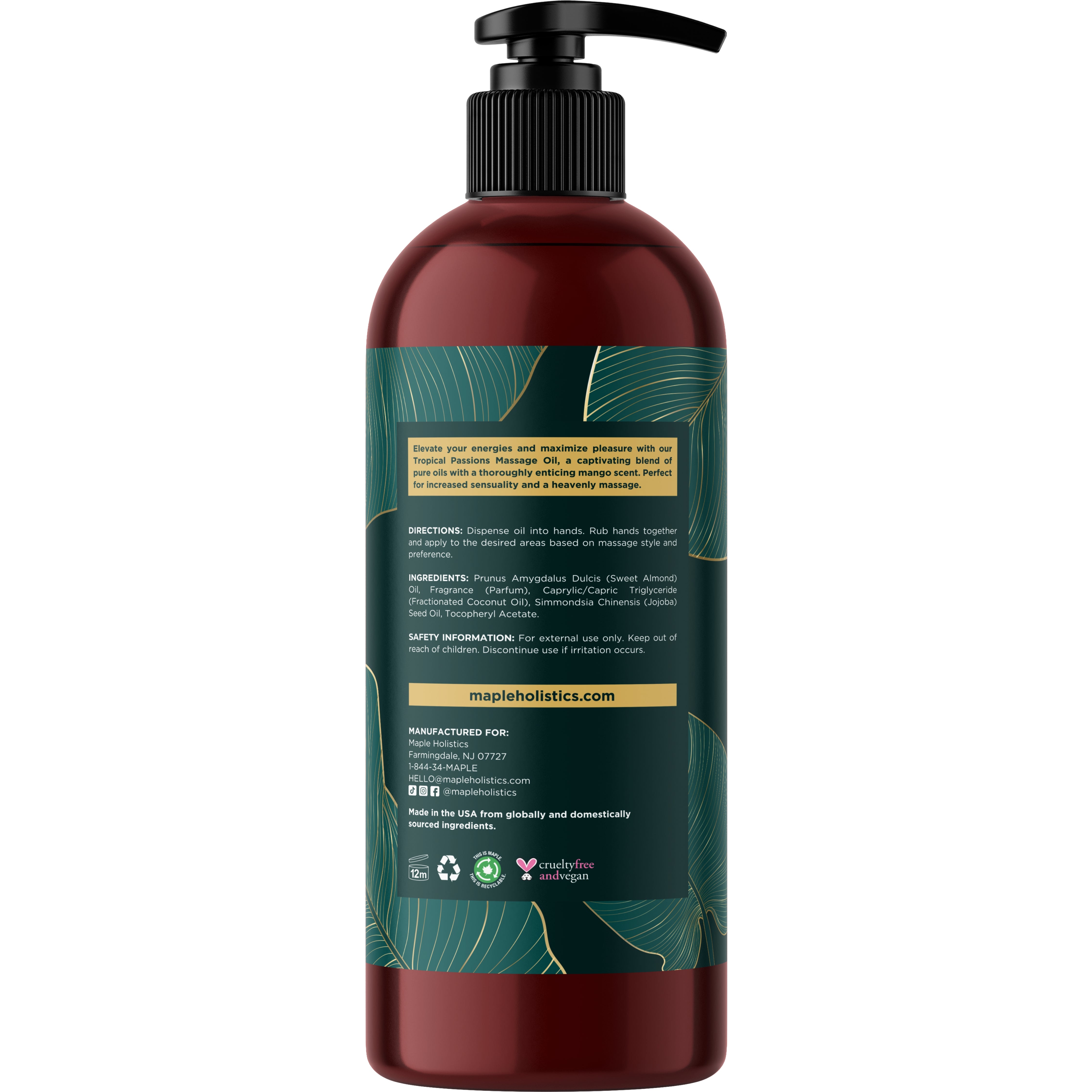 Tropical Passions Massage Oil - Relaxing & Sensual Coconut Scented Body Massage Oil for Couples - Perfect for Romantic Evenings & Spa Nights at Home