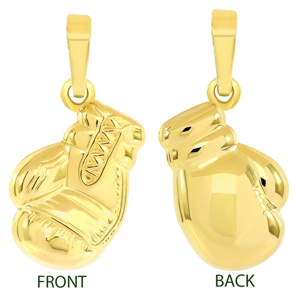 14k Yellow Gold 3D Boxing Glove Charm Pendant Necklace - High Polish Sports Jewelry Gift for Boxers & Fight Fans - Perfect for Training, Matches & Everyday Wear