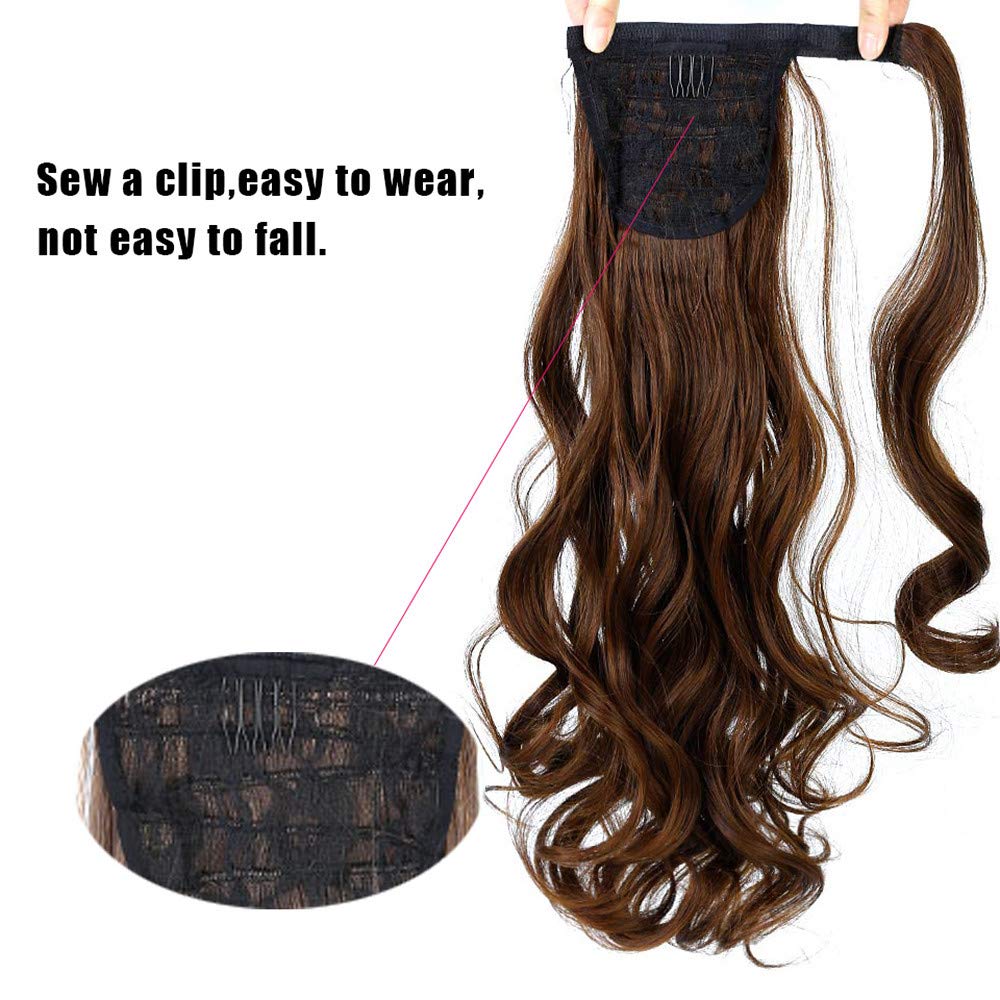 RemeeHi Remy Human Hair Wavy Curly Long Wrap Around Ponytail Clip-in Hair Extension 18 Inch 120g 613 Bleach Blonde - Perfect for Parties, Weddings & Daily Styling