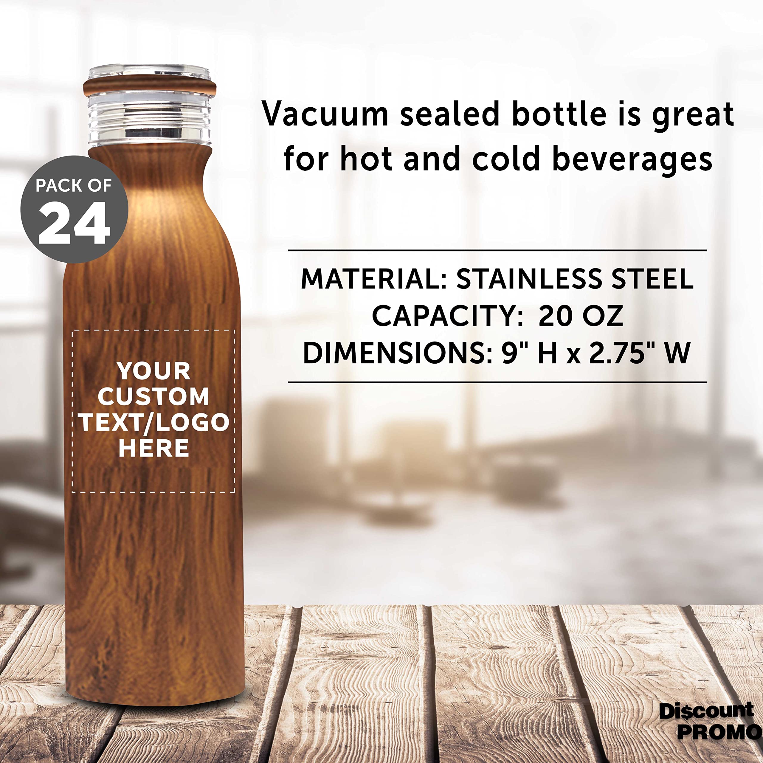 Echo 20 oz Custom Stainless Steel Water Bottles - 24-Pack Bulk Personalized Vacuum Insulated Double Wall Thermos - Keeps Coffee, Tea & Beverages Hot/Cold for 24 Hours - Ideal for Office, Gym, Camping & Outdoor Activities