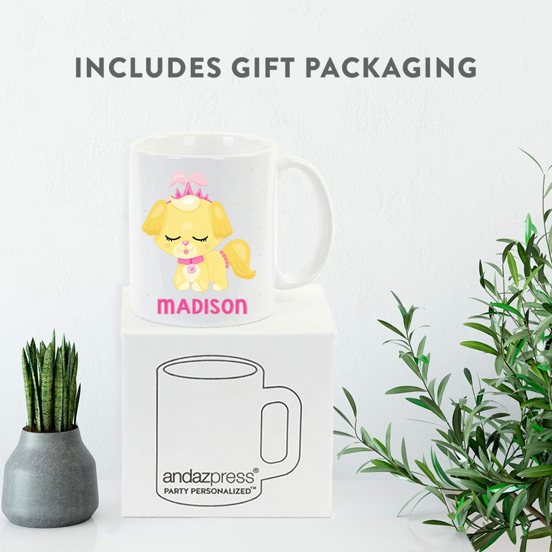 Personalized 11oz Kids Hot Chocolate Mug - Blonde Princess Dog Design - Custom Name Birthday Christmas Gift for Girls - Perfect for Milk, Coffee & Tea - Ideal for Home, School & Party Use