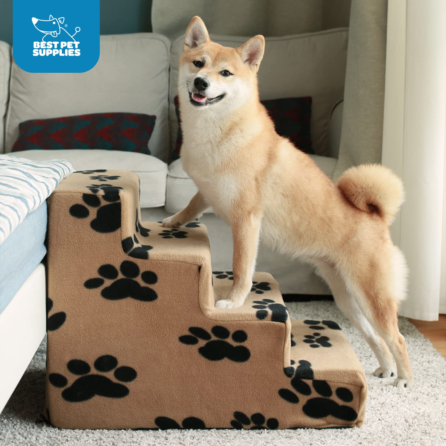 Best Foam Pet Stairs for Small Dogs & Cats - Non-Slip Portable Dog Steps Ramp for Couch, Sofa & High Bed - Indoor Paw-Safe Pet Steps with No Assembly Needed - Pale Teal 4-Step - Perfect for Elderly Pets & Recovering Animals