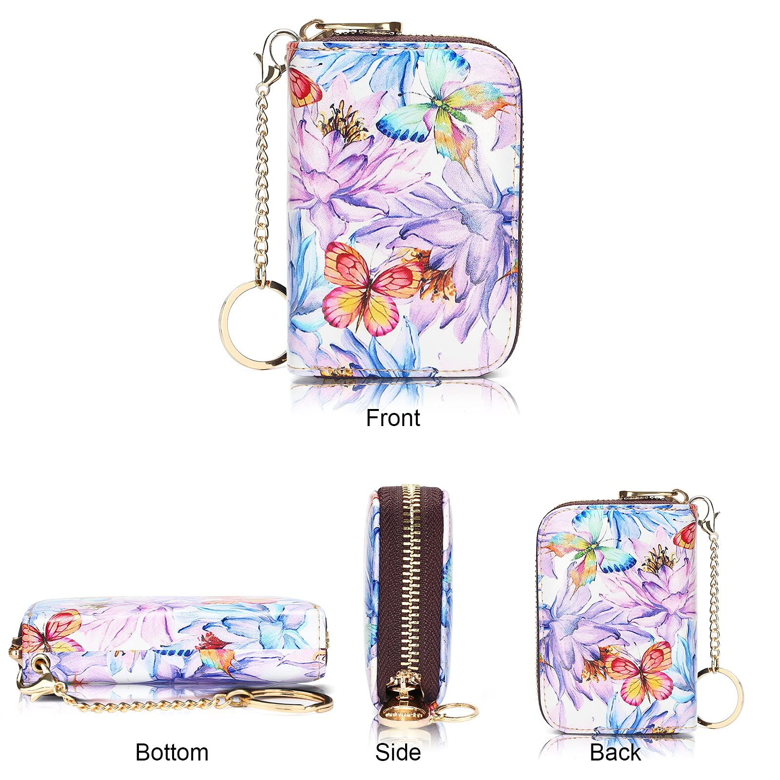 APHISON RFID Blocking Leather Wallet for Women - Slim Zipper Card Holder with Keychain - Perfect for Travel, Work & Everyday Use