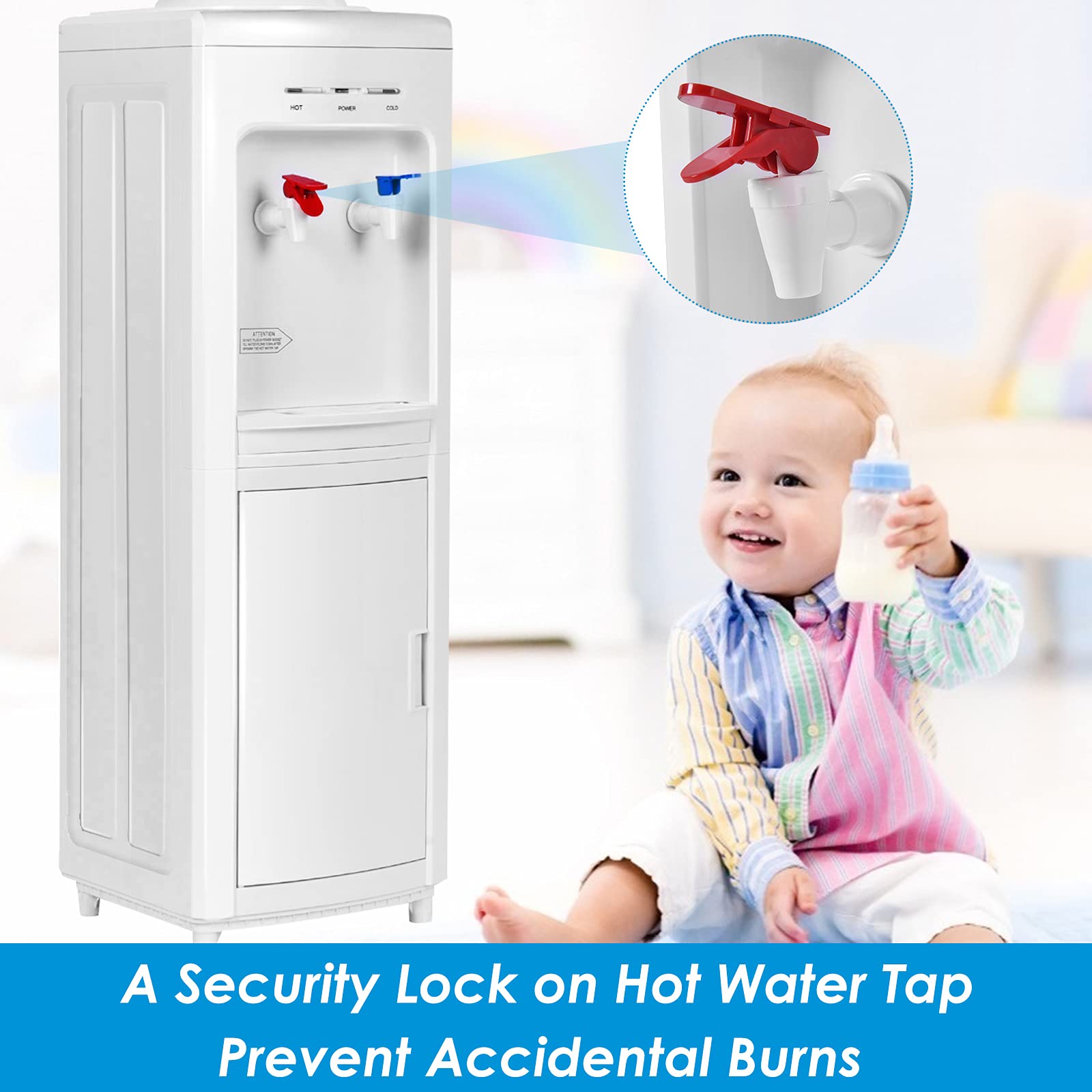 GOFLAME Top Loading Water Cooler Dispenser with Hot & Cold Water - 3-5 Gallon Capacity, Storage Cabinet & Child Safety Lock - Perfect for Home, Office & Dorm Use