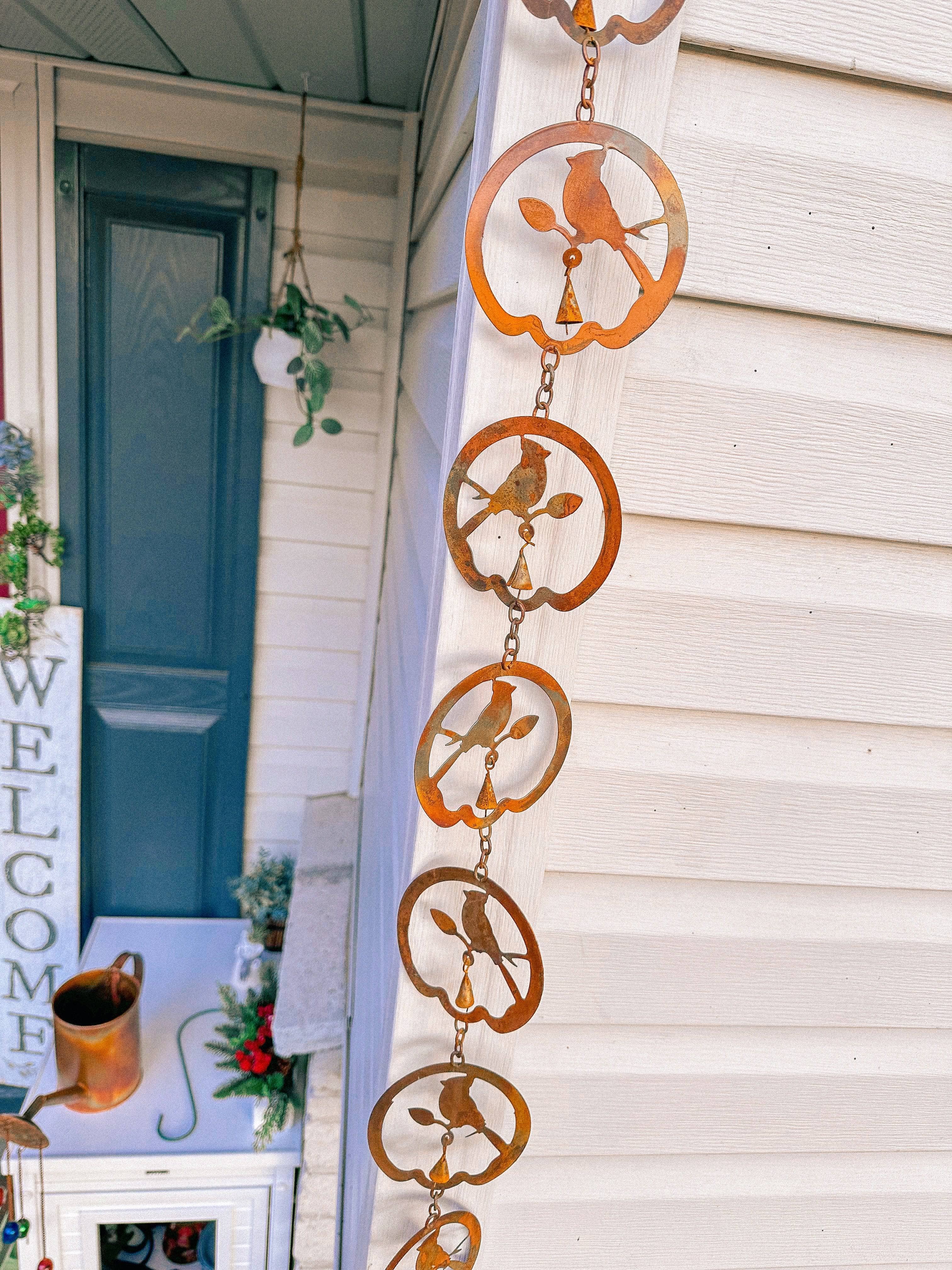 Decorative Bird with Bell Rain Chain - Handmade Garden Decor for Downspout Drainage & Outdoor Water Feature | Perfect for Patio, Yard, and Japanese-Style Landscaping