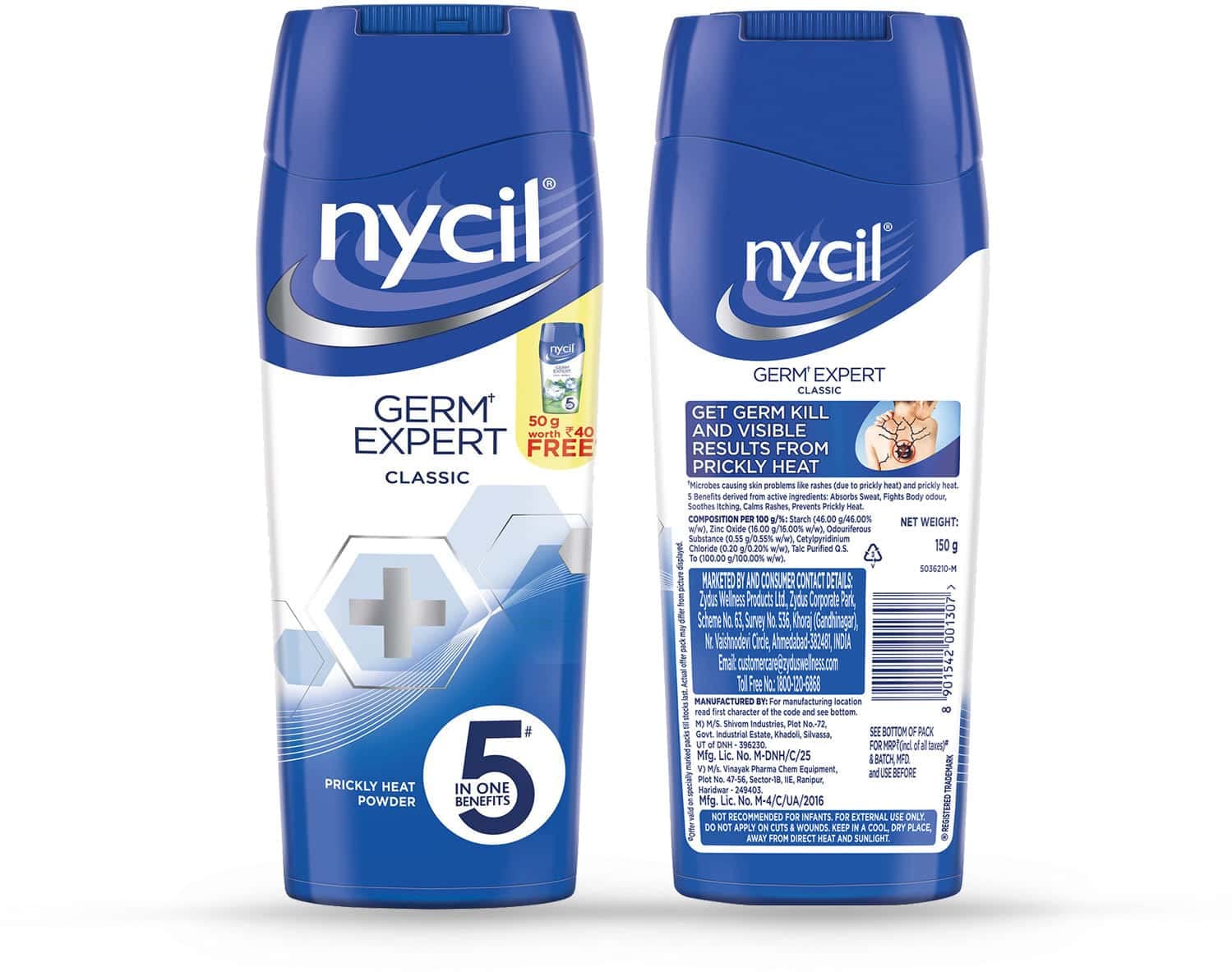 Nycil Cool Herbal Powder | Germ Expert Talcum | 150g + 50g Free | Anti-Bacterial & Odor Control | Perfect for Gym Bags, Baby Care & Summer Comfort