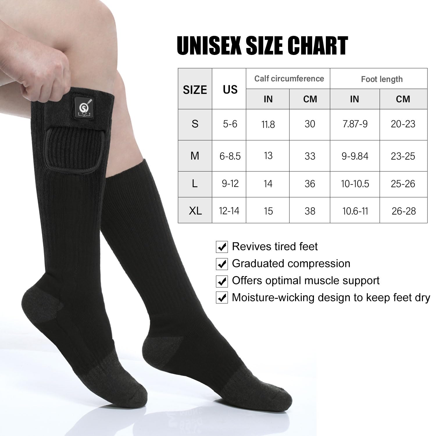 SNOW DEER Heated Socks for Men & Women - Battery Powered Thermal Winter Socks with Temperature Control - Warm Cotton Socks for Skiing, Hiking, Hunting, Motorcycling & Outdoor Activities - Keep Feet Toasty in Cold Weather