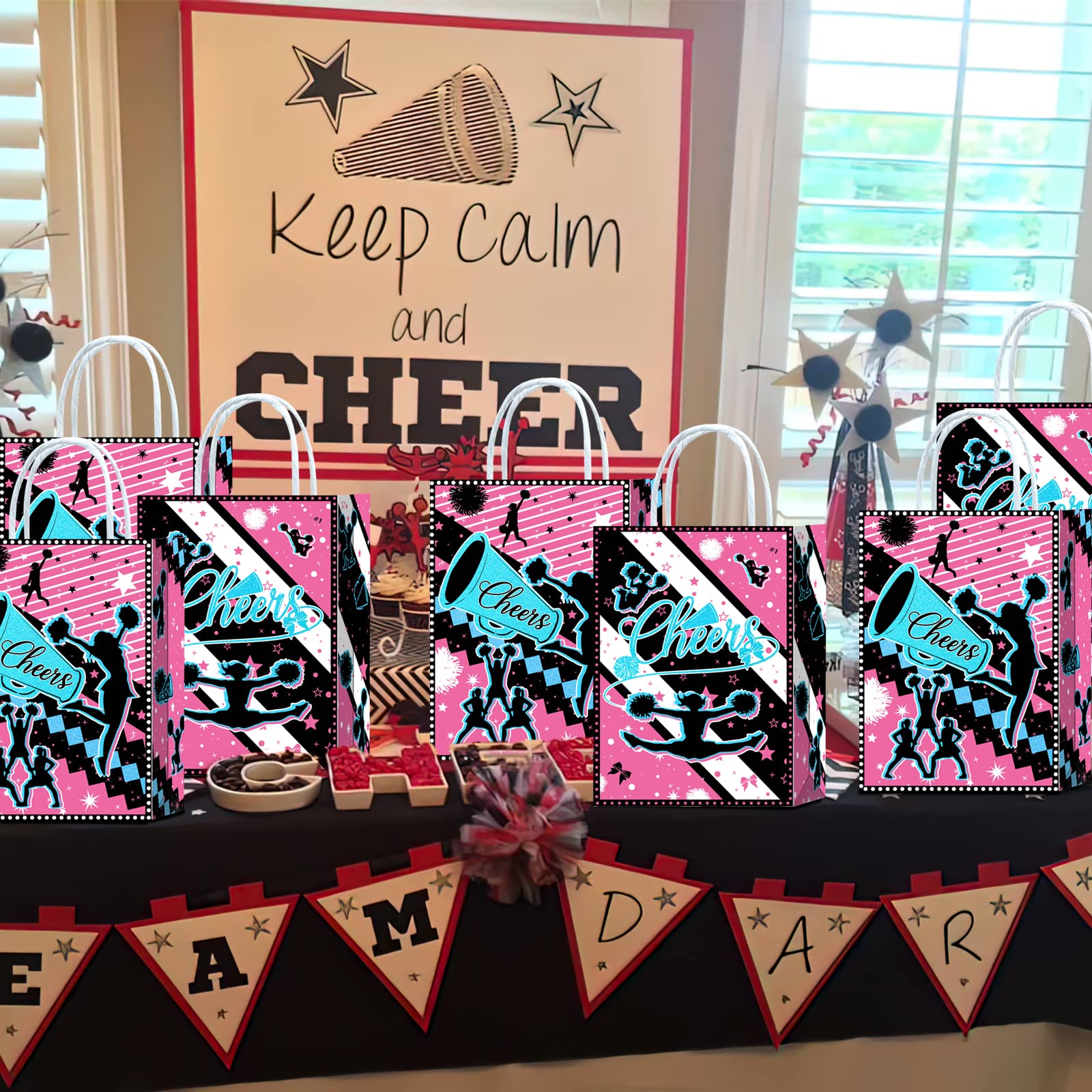 16-Piece Cheerleading Goodie Bags Set - Cheerleader Theme Party Supplies for Gymnastics, Birthday & Team Events - Includes Snack Treat Bags with Handles - Perfect for Cheerleading Decorations, Team Gifts & Party Favors