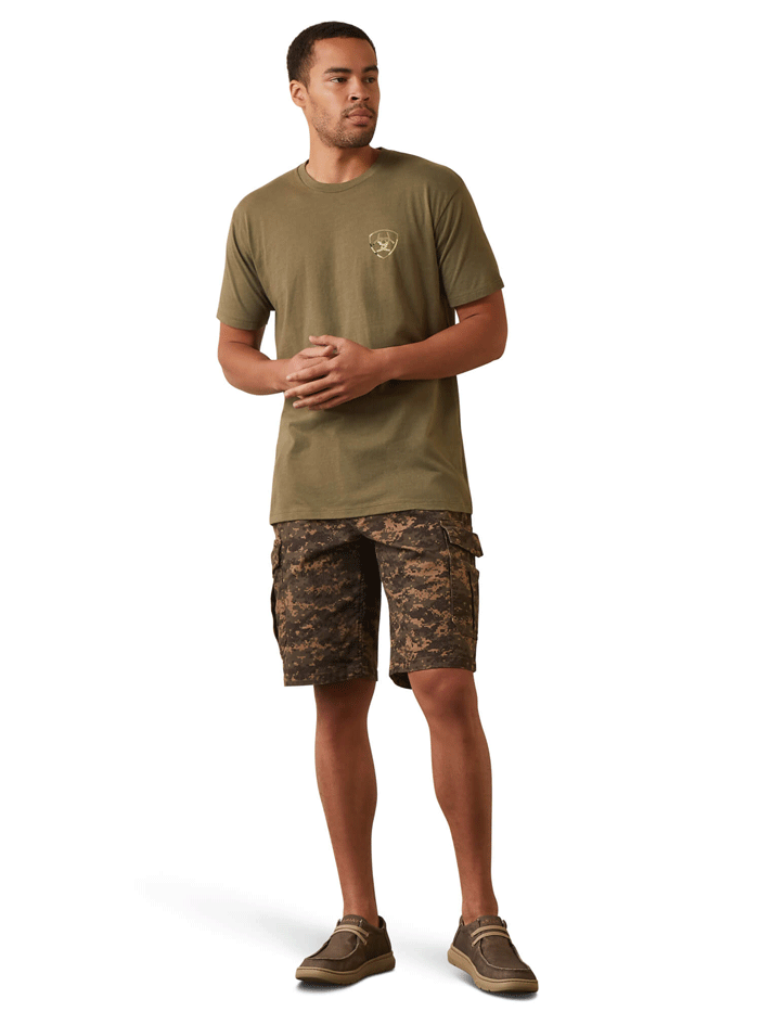 Ariat Men's Tonal Camo Flag T-Shirt - Military Heather Green Casual Tee for Outdoor Activities & Patriotic Events