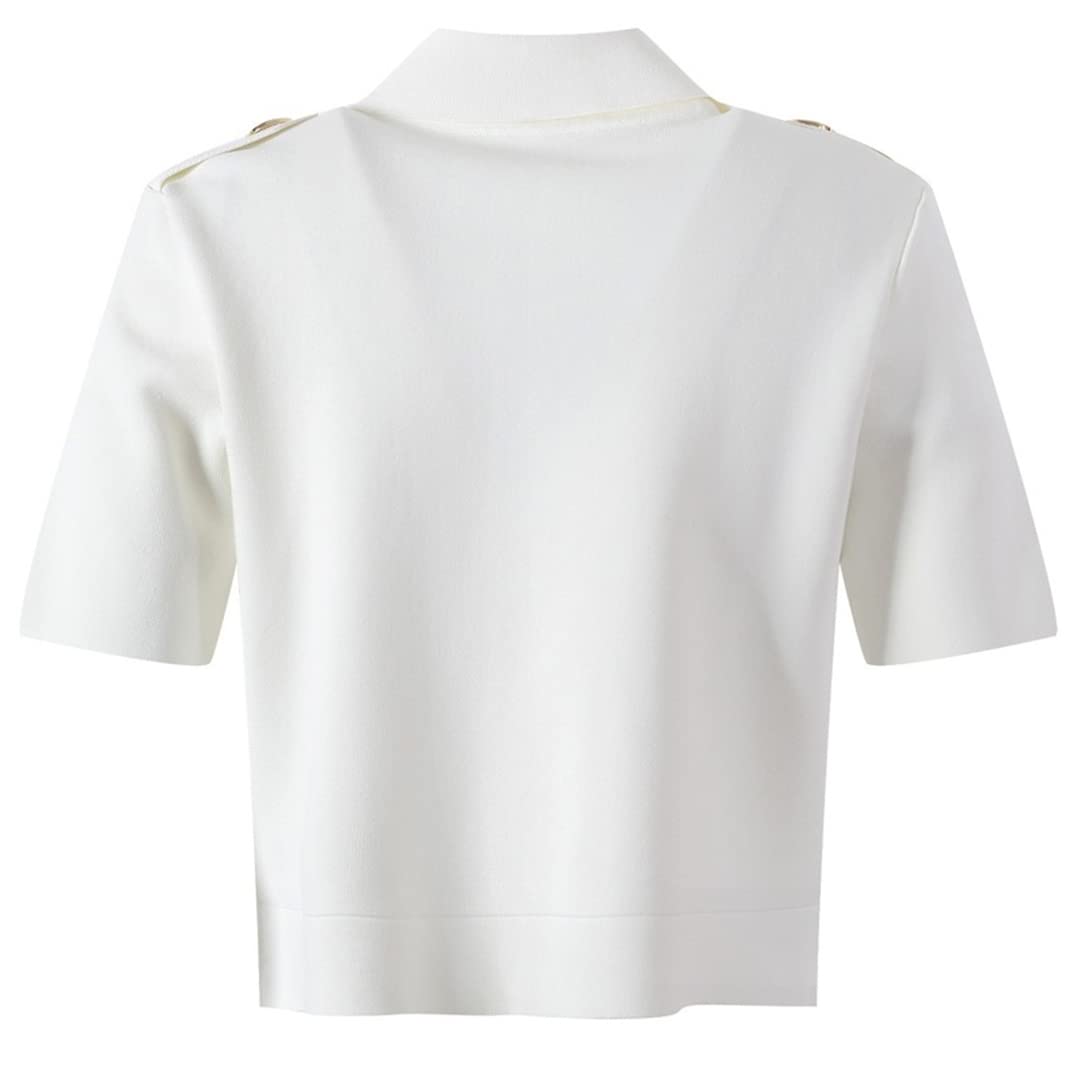 Korean Women's Summer Knitted Cardigan - Short Sleeve White & Black Casual Top for Beach, Office, and Everyday Wear