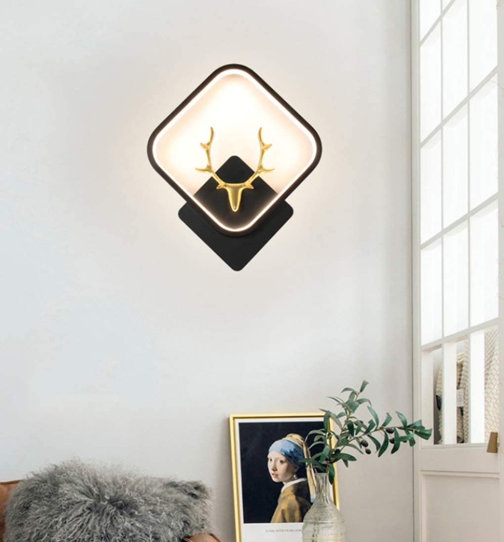 YKLL 15W LED Modern Deer Wall Light - Minimalist Iron Acrylic Sconce for Bedroom, Living Room, Hallway & Staircase - Warm White Bedside Decor Lamp - Perfect for Ambient Lighting and Home Decoration