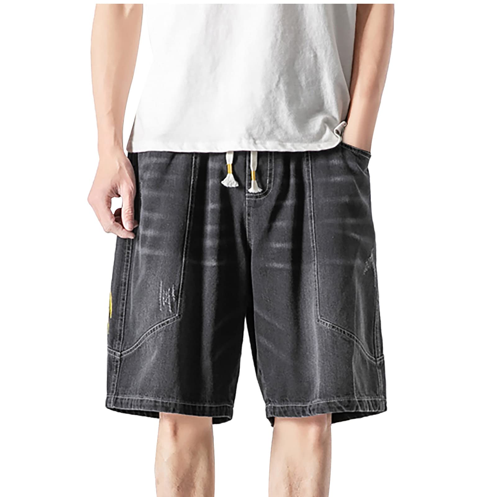 **Men's Black Casual Twill Cargo Shorts - Relaxed Fit Workwear & Combat Pants for Outdoor, Hiking & Daily Wear**