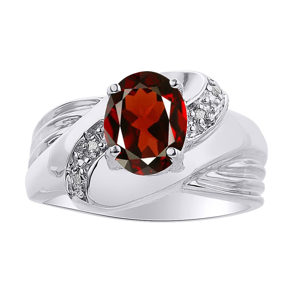 Diamond & Garnet Sterling Silver Ring Set - Colorful Birthstone Jewelry for Women | Perfect Gift for Anniversary, Valentine's Day & Special Occasions
