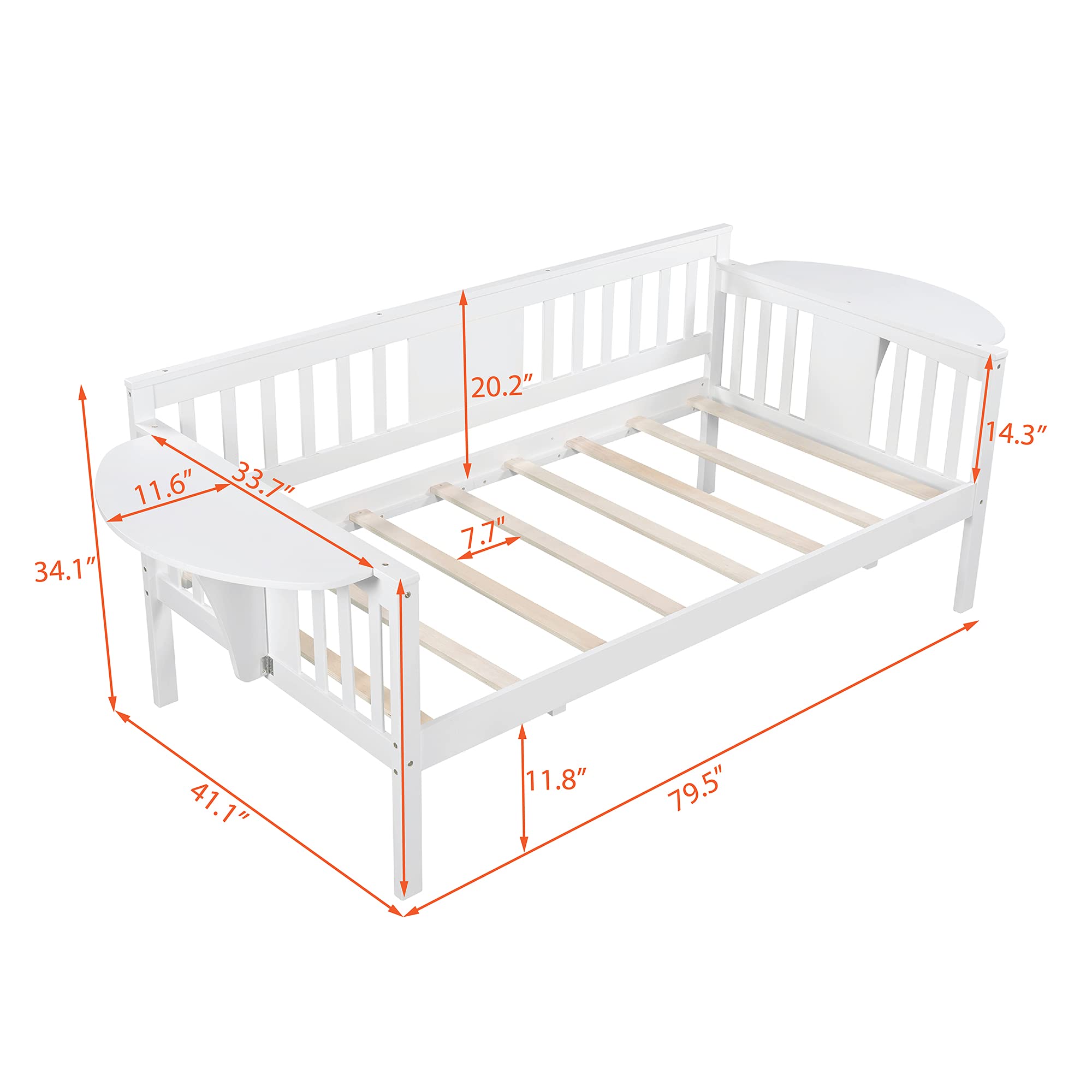 Harper & Bright Designs White Twin Size Wooden Daybed Frame with Foldable Table & Wood Slat Support - No Box Spring Needed - Perfect for Small Spaces, Guest Rooms & Dorm Rooms