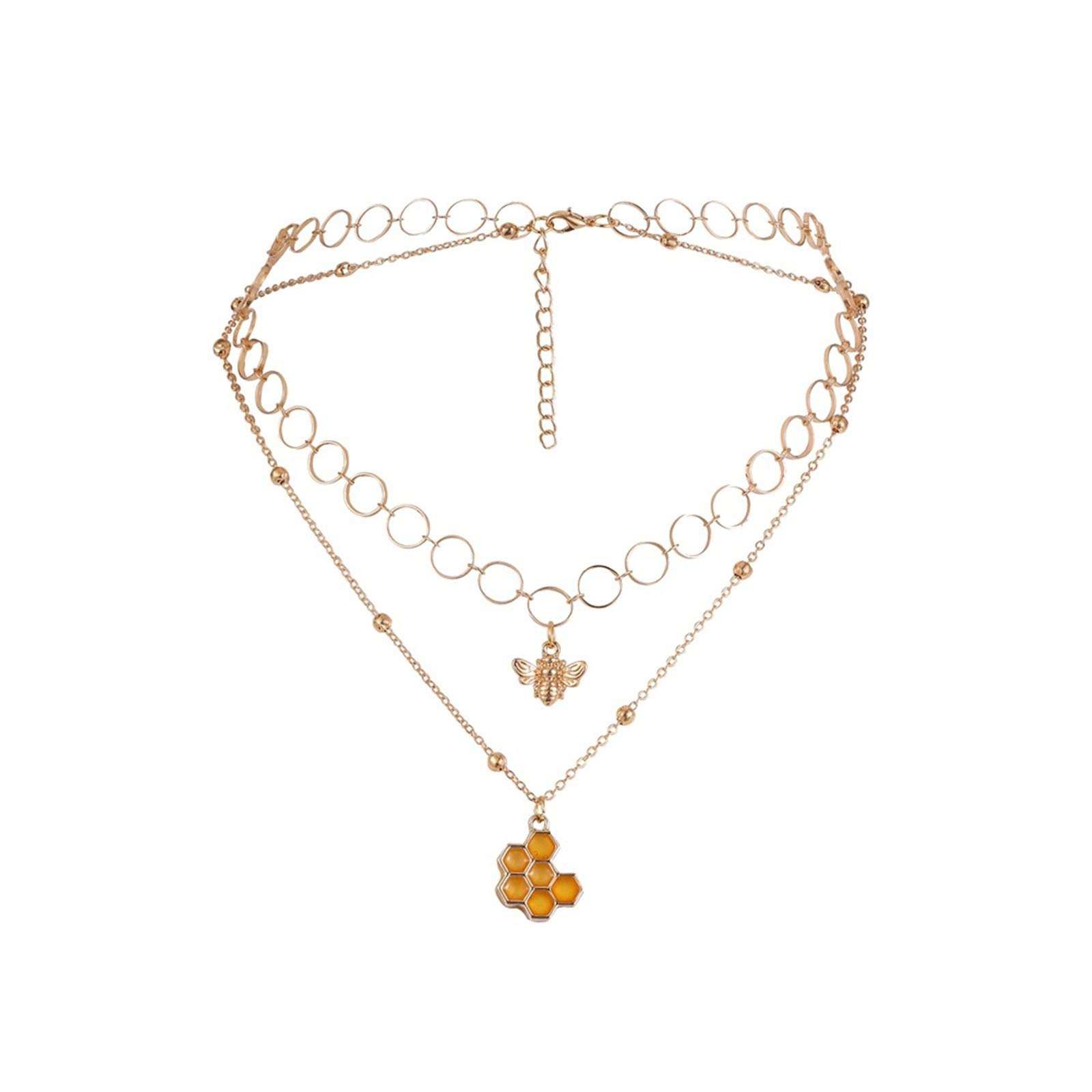 Bee Pendant Necklace for Women - Sterling Silver & Gold Plated Round Earrings Set - Elegant Mesh Chain Jewelry for Daily Wear, Parties & Gifts