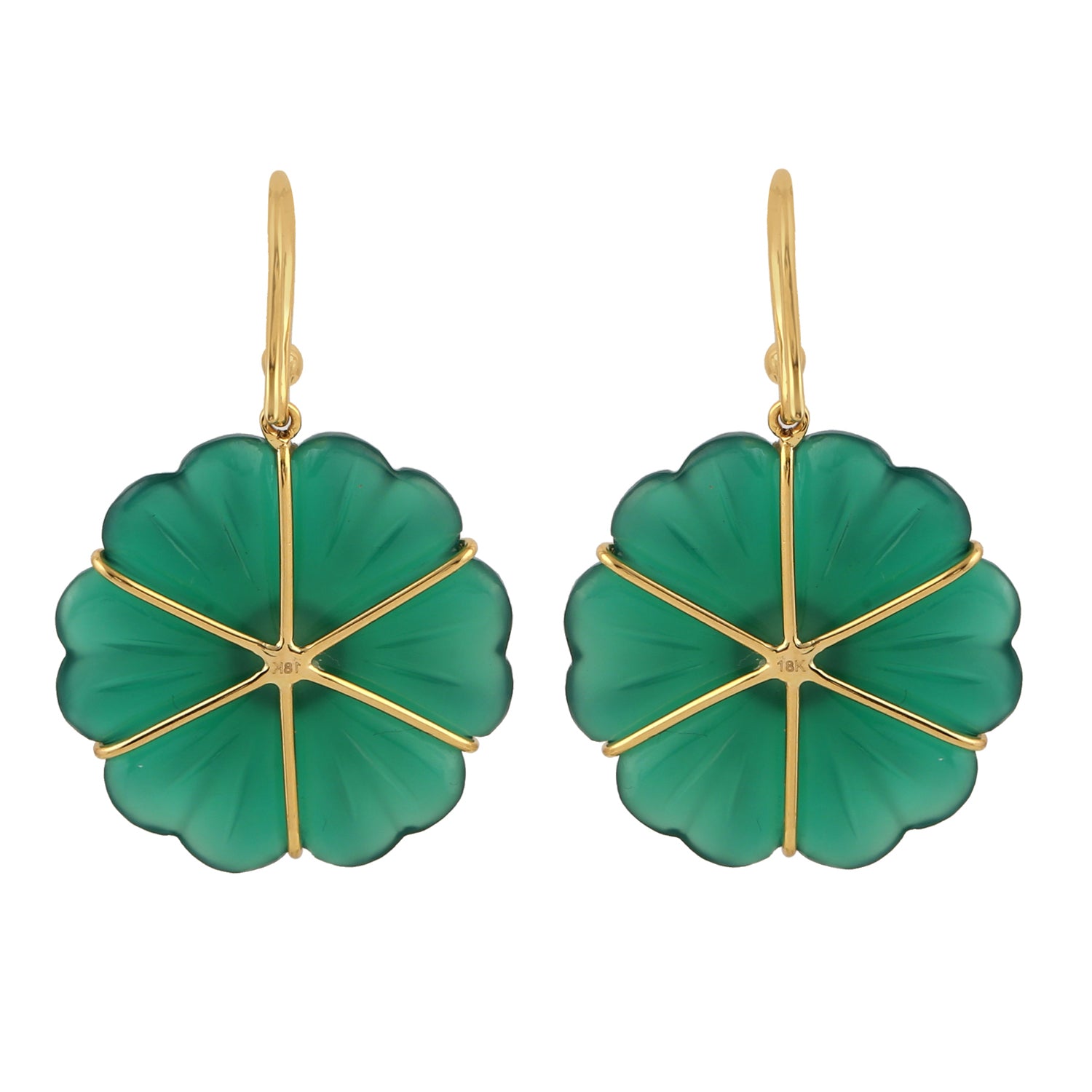 18K Yellow Gold Green Onyx Pave Diamond Flower Dangle Earrings – Elegant Handcrafted Jewelry for Weddings, Parties & Special Occasions