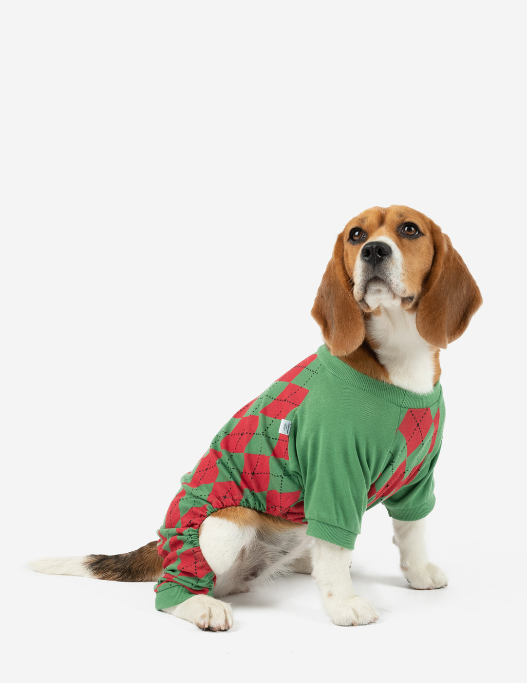 Red & Green Argyle Dog Pajamas - Cozy Holiday Pet Outfit for Christmas & Winter Photos