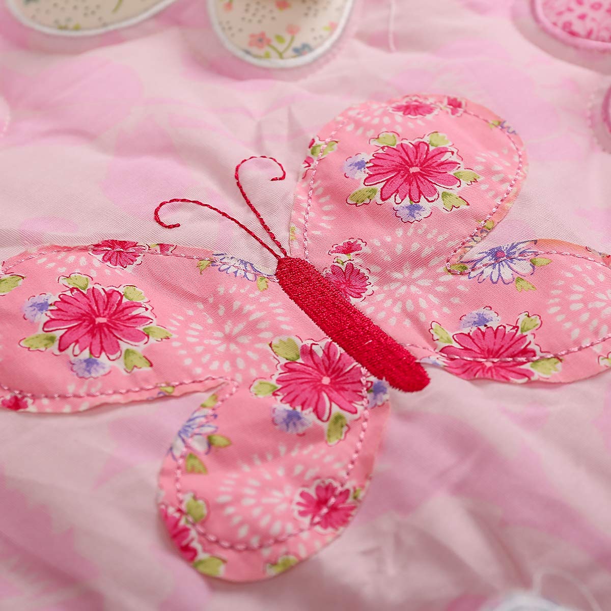 4-Piece Pink Butterfly Nursery Crib Bedding Set for Baby Girls - Embroidered Butterfly Crib Set Includes 1 Quilt, 2 Fitted Sheets & 1 Skirt (28