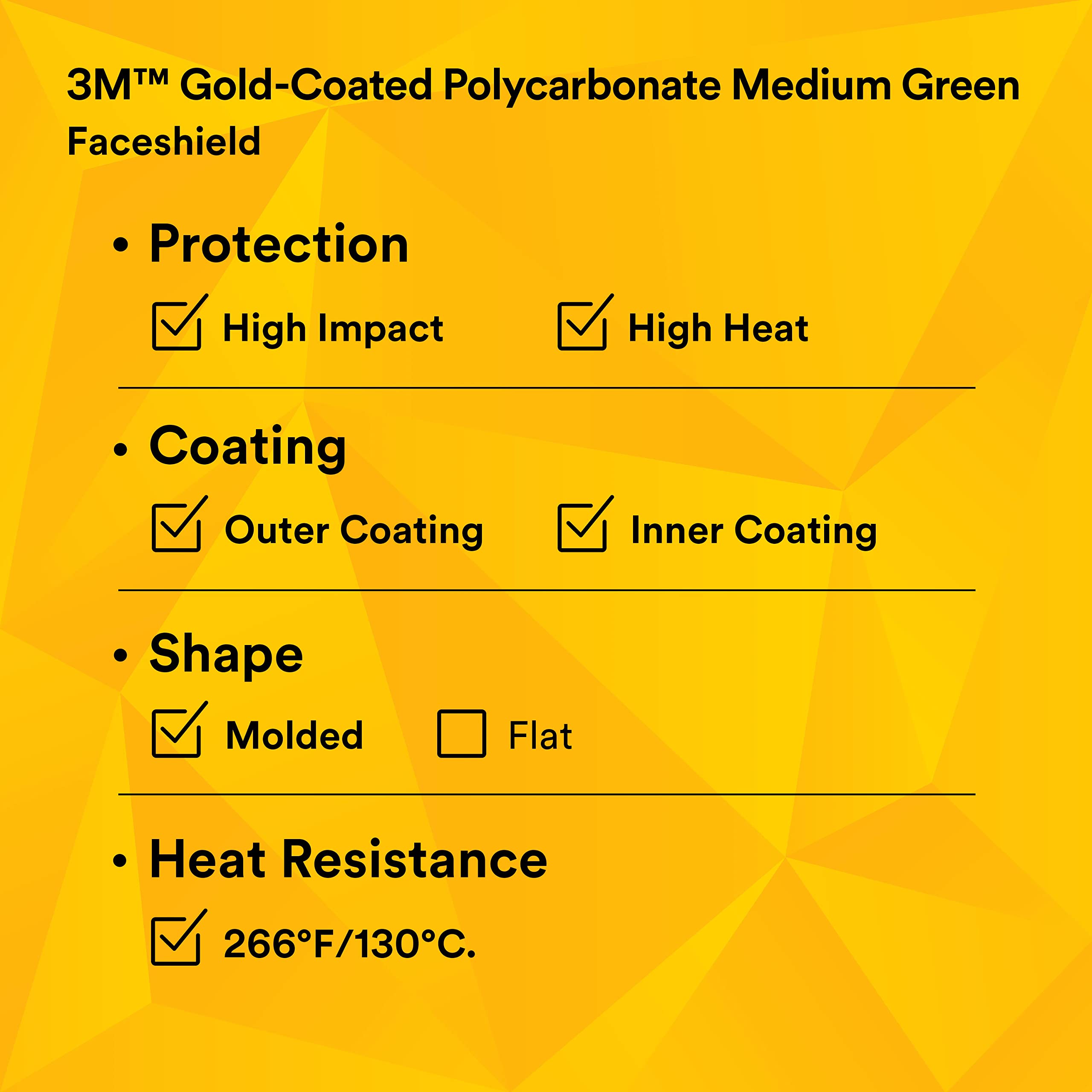 3M Gold-Coated Polycarbonate Medium Green Faceshield WCP96BG - Safety Face Protection Shield (82603-00000) - Pack of 1 - Ideal for Construction, Welding & Industrial Work Safety