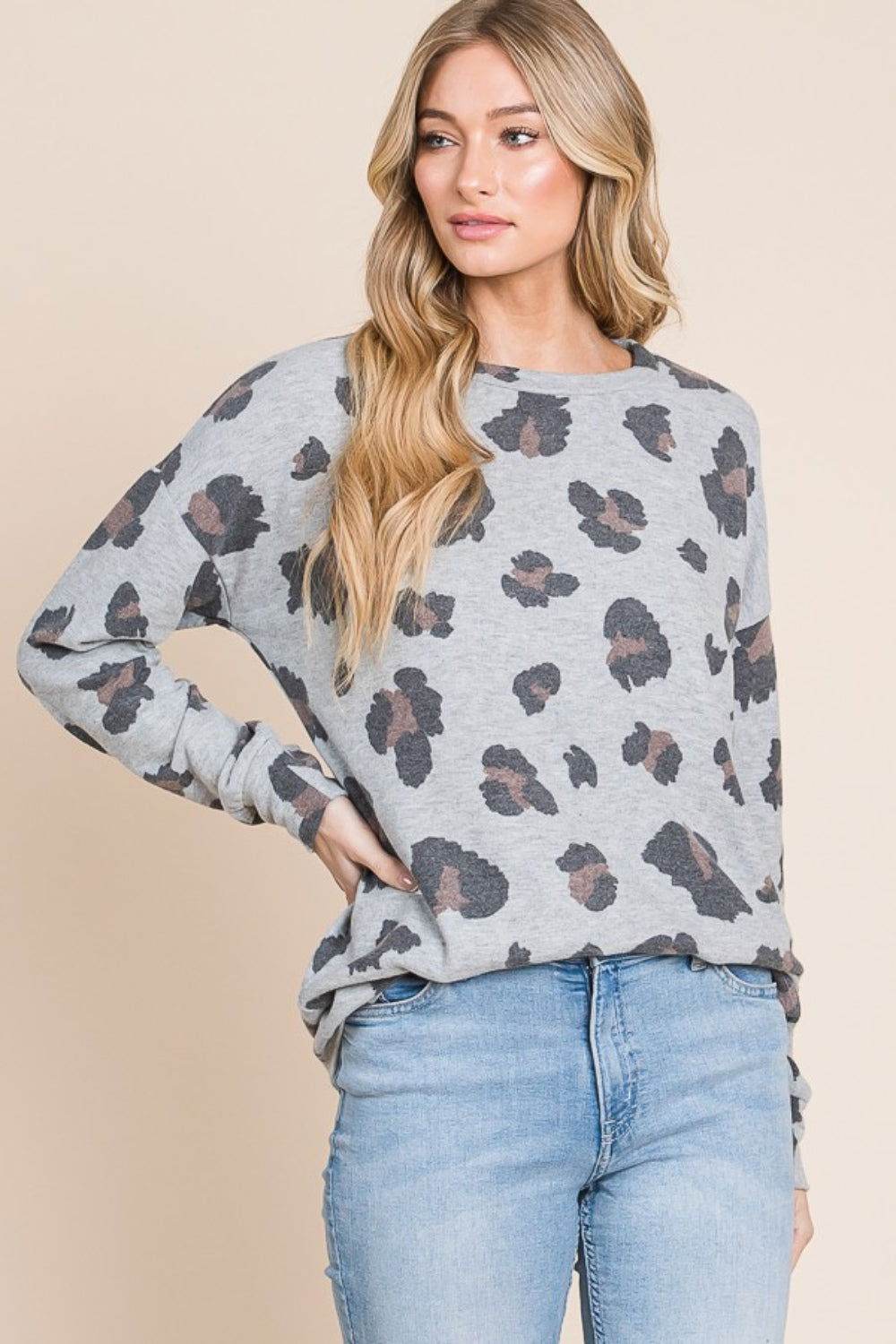 BOMBOM Women's Leopard Print Drop Shoulder T-Shirt - Casual Loose Fit Tee for Streetwear, Outfits & Everyday Wear