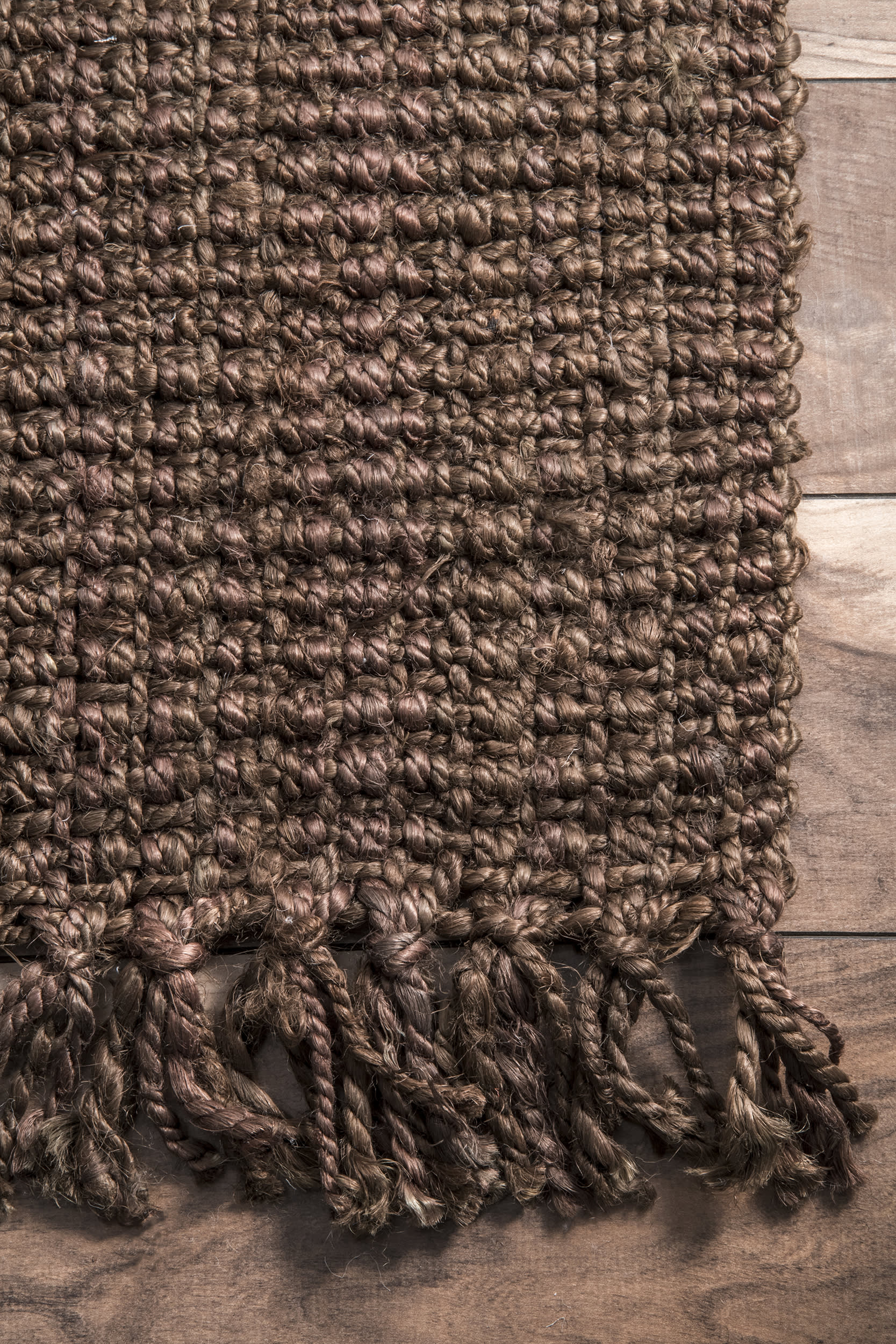 Chunky Jute Tasseled Rug - Natural Chocolate Brown Bohemian Style Area Rug for Living Room, Bedroom & Nursery | Eco-Friendly Home Decor