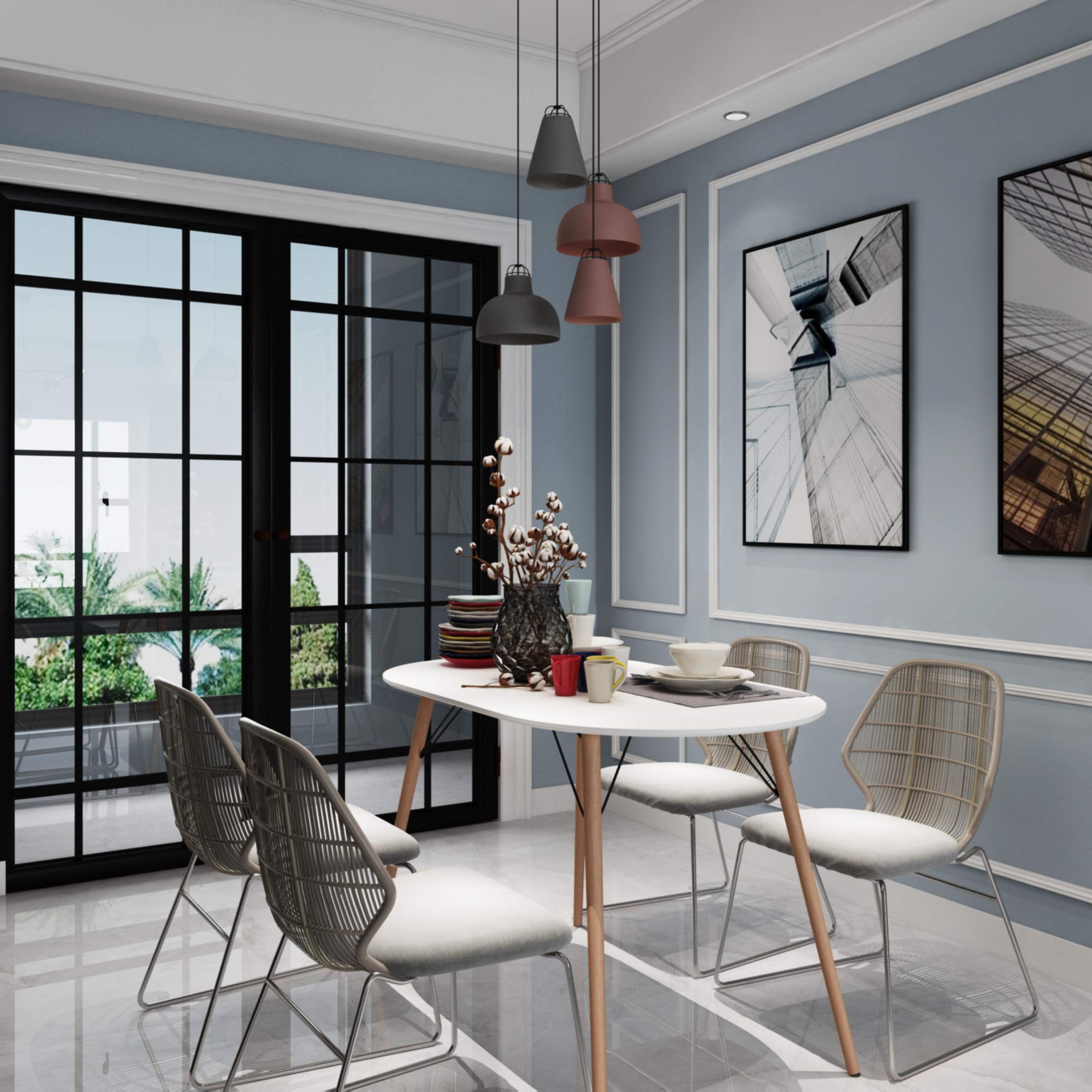 Mid Century Modern Dining Table - White Kitchen Table for Home, Office, Bistro & Cafe | Simple & Stylish Computer Desk & Writing Table | Perfect for Small Spaces, Breakfast Nook & Cozy Dining
