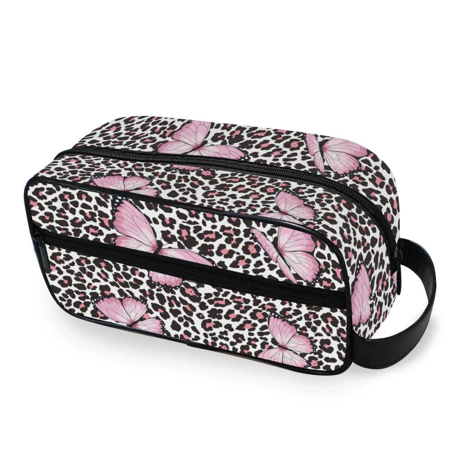 Waterproof Hanging Toiletry Bag for Travel & Gym - Pink Butterfly Leopard Cosmetic Organizer for Women & Men, Spacious Shower & Makeup Bag for Girls & Boys - Perfect for Vacation, Camping & Daily Use
