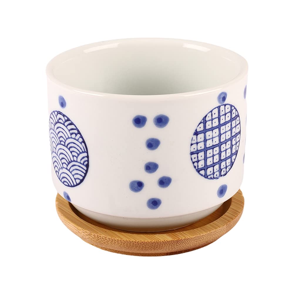 Chinese Style Bonsai Pots - Resin Flower Planters with Drainage Holes for Cactus, Succulents, Indoor & Outdoor Garden Decor - Perfect for Home, Office, Balcony and Zen Garden Decorations (02 with Bamboo Stand)